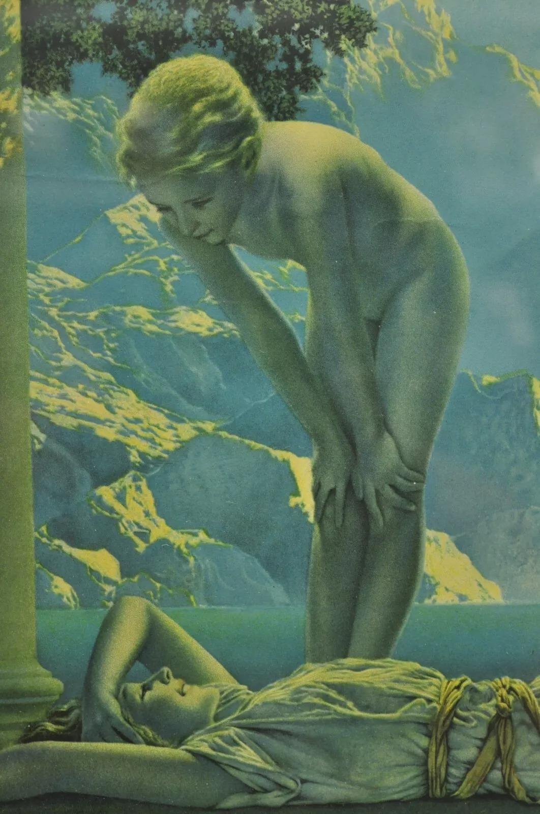 Art Déco Antico Maxfield Parrish Stampa litografica incorniciata 