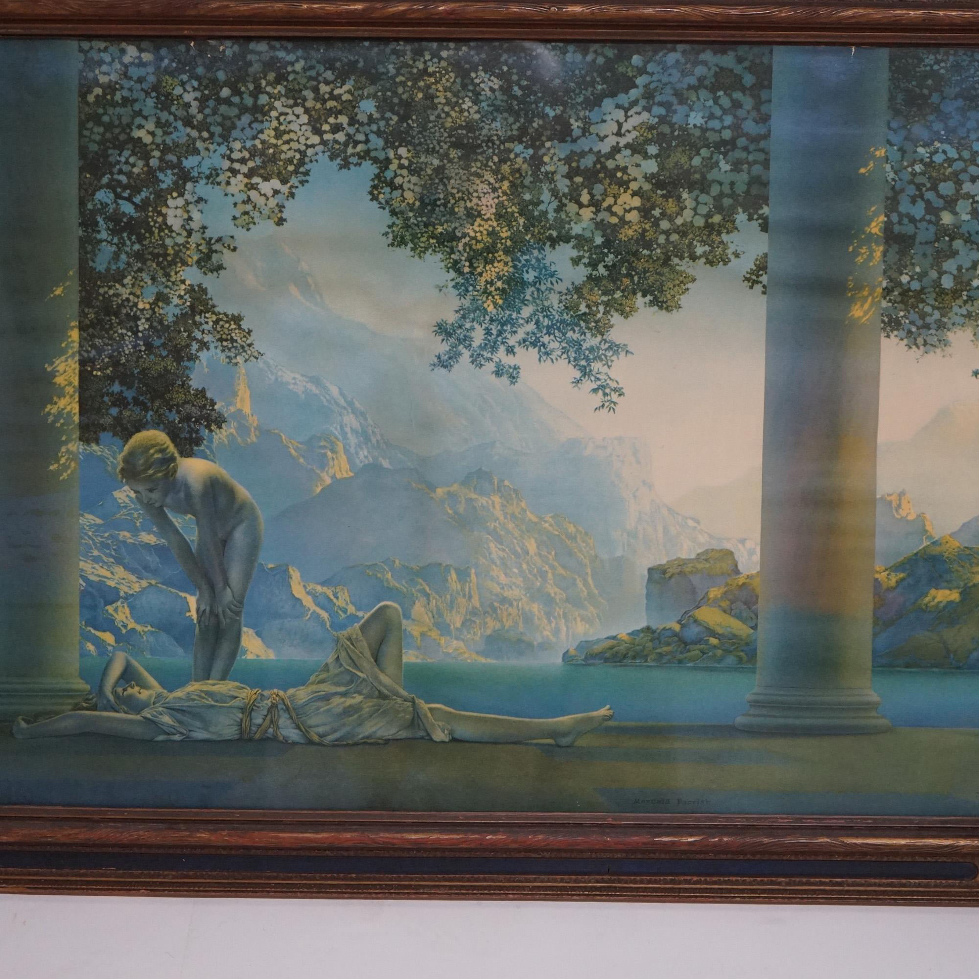 Antique Maxfield Parrish Print “Daybreak”, framed and signed in bottom right corner, C1920.

Measures - 21.5