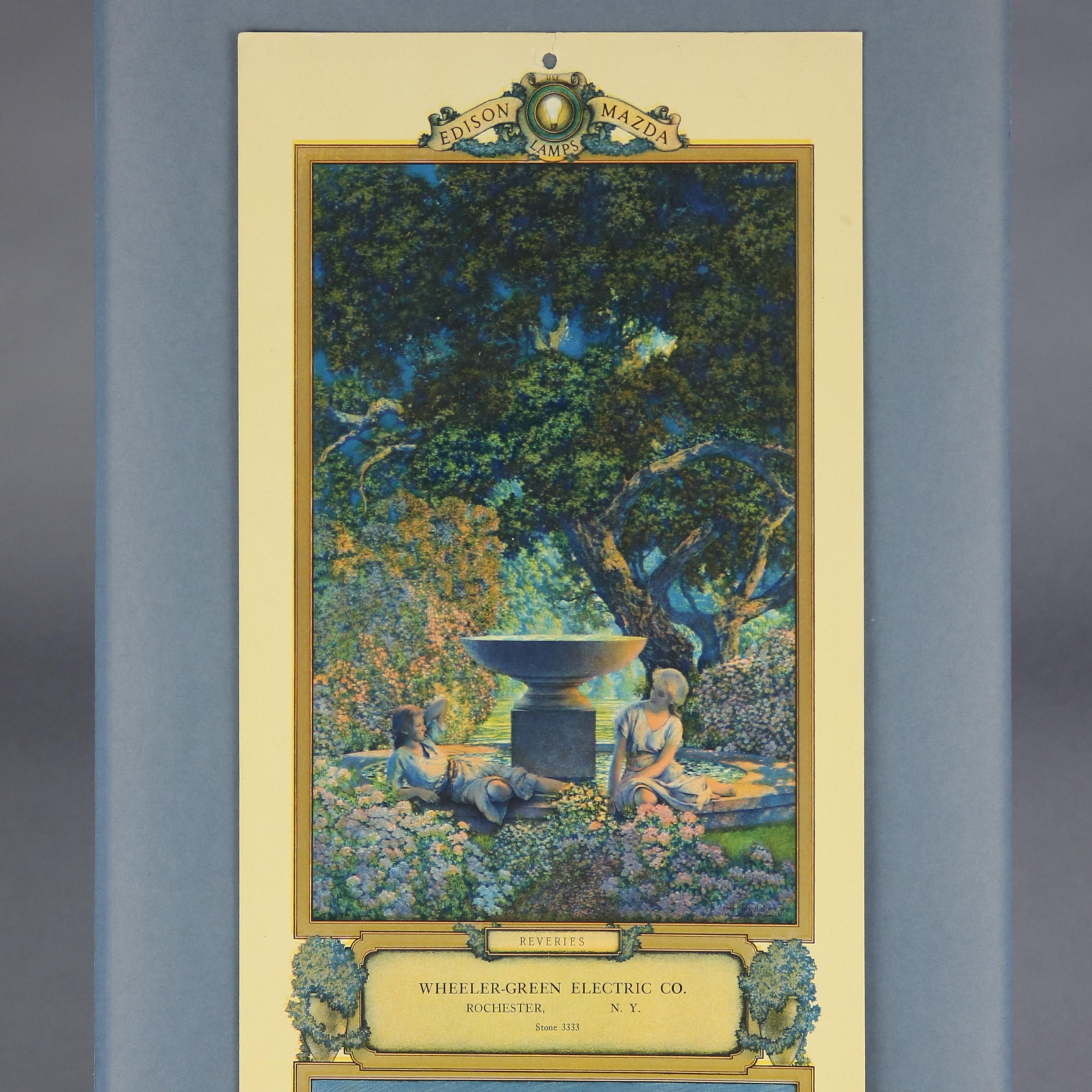 Art Deco Antique Maxfield Parrish Reverie Edison Mazda Calendar Full Date Pad, 1927
