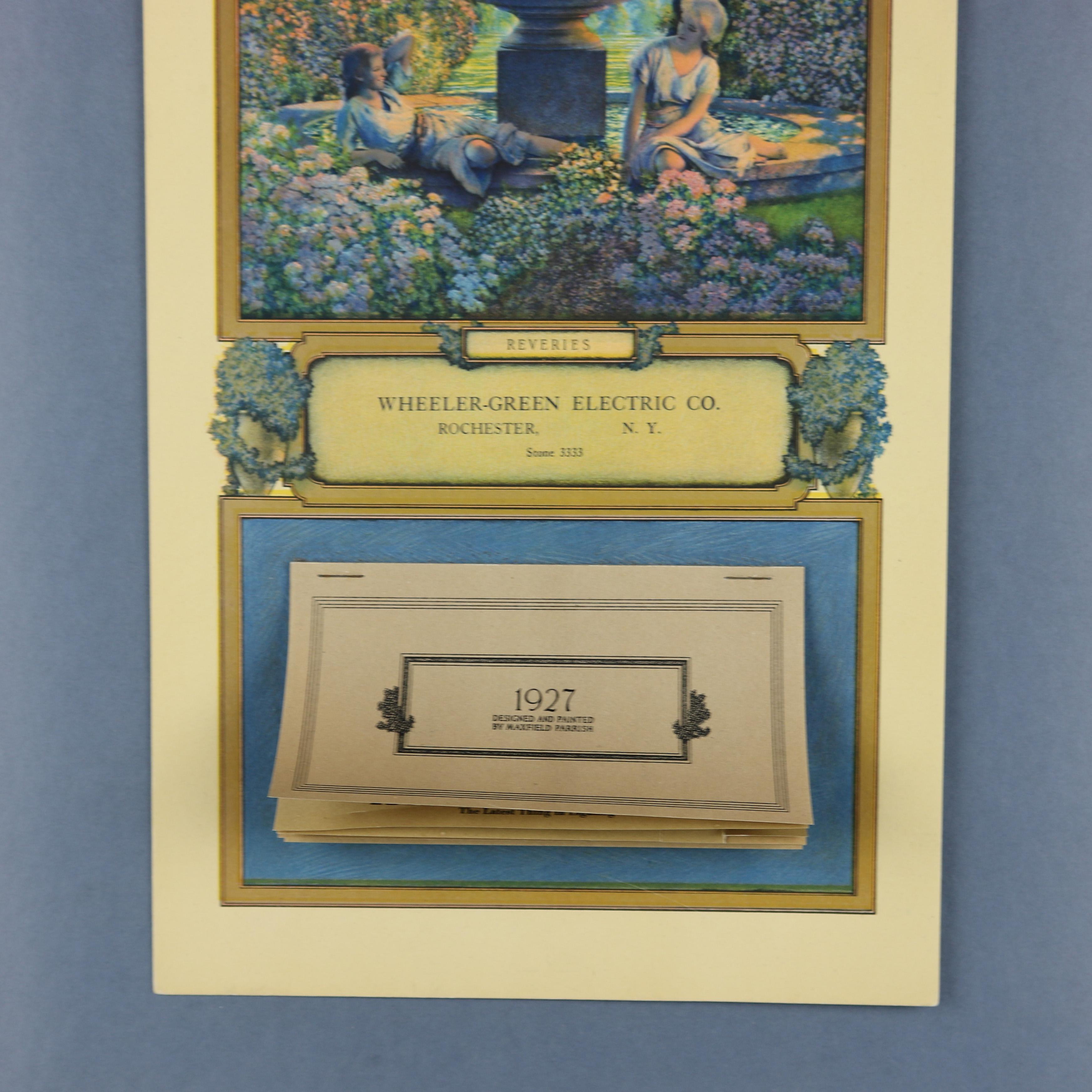 American Antique Maxfield Parrish Reverie Edison Mazda Calendar Full Date Pad, 1927