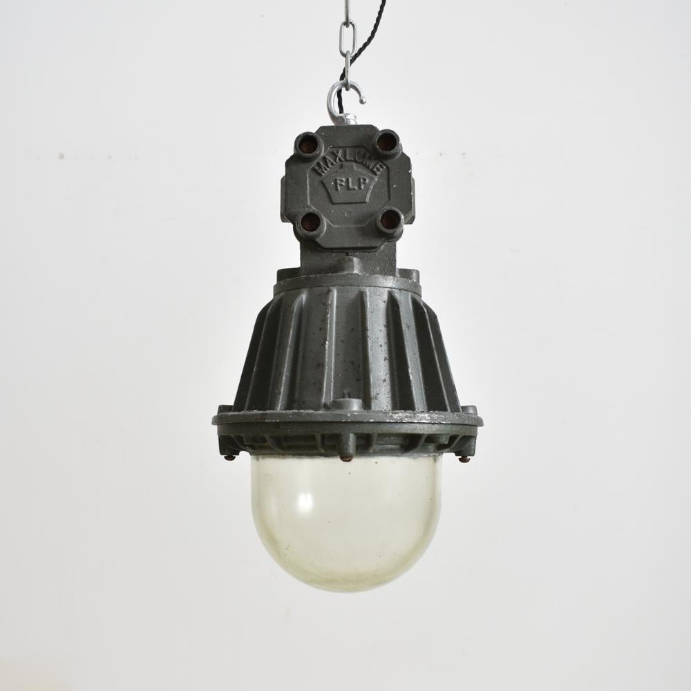 20th Century Antique Maxlume Industrial Pendant Light For Sale