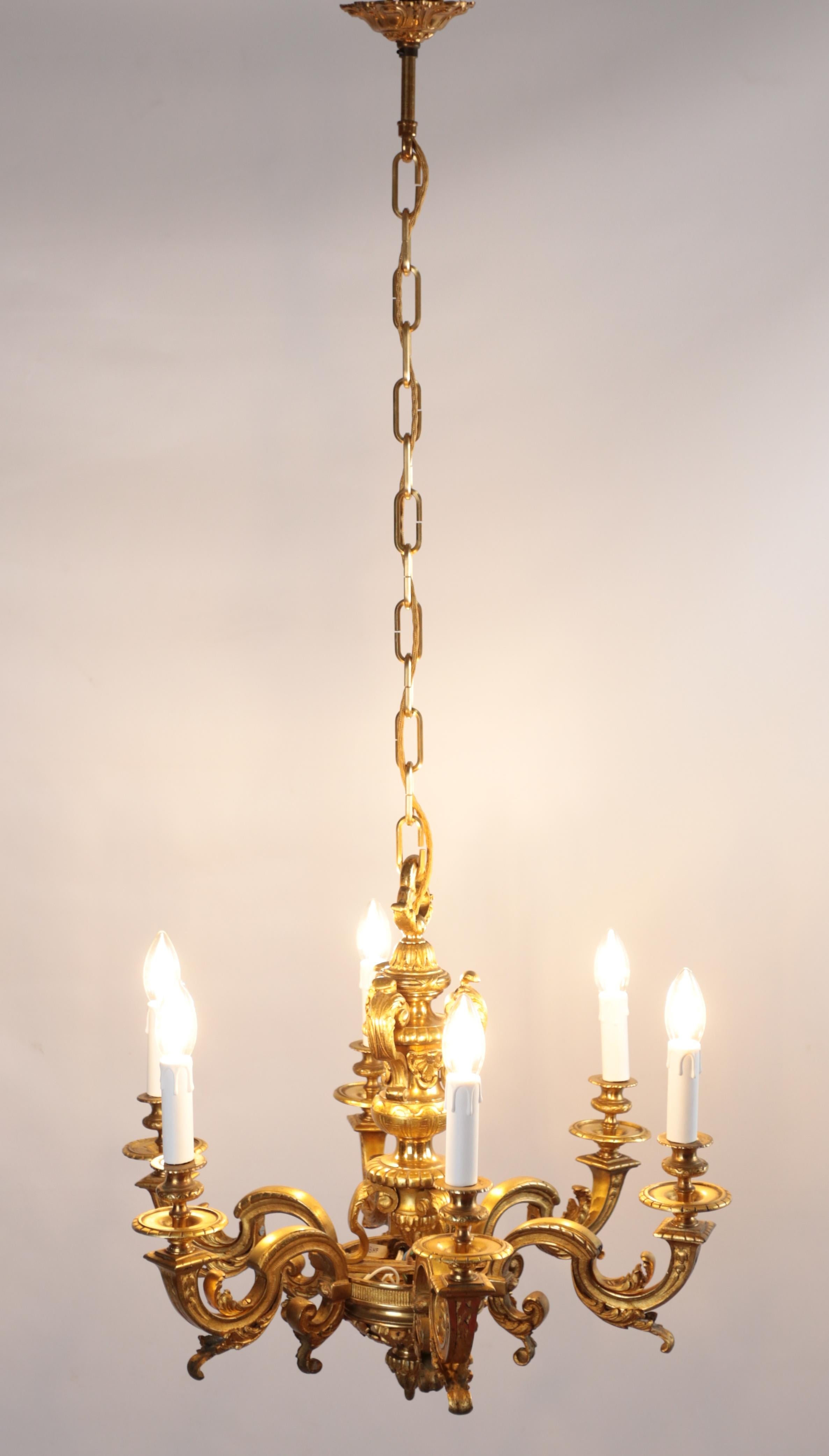 Gilt Antique Mazarin gilt bronze chandelier For Sale