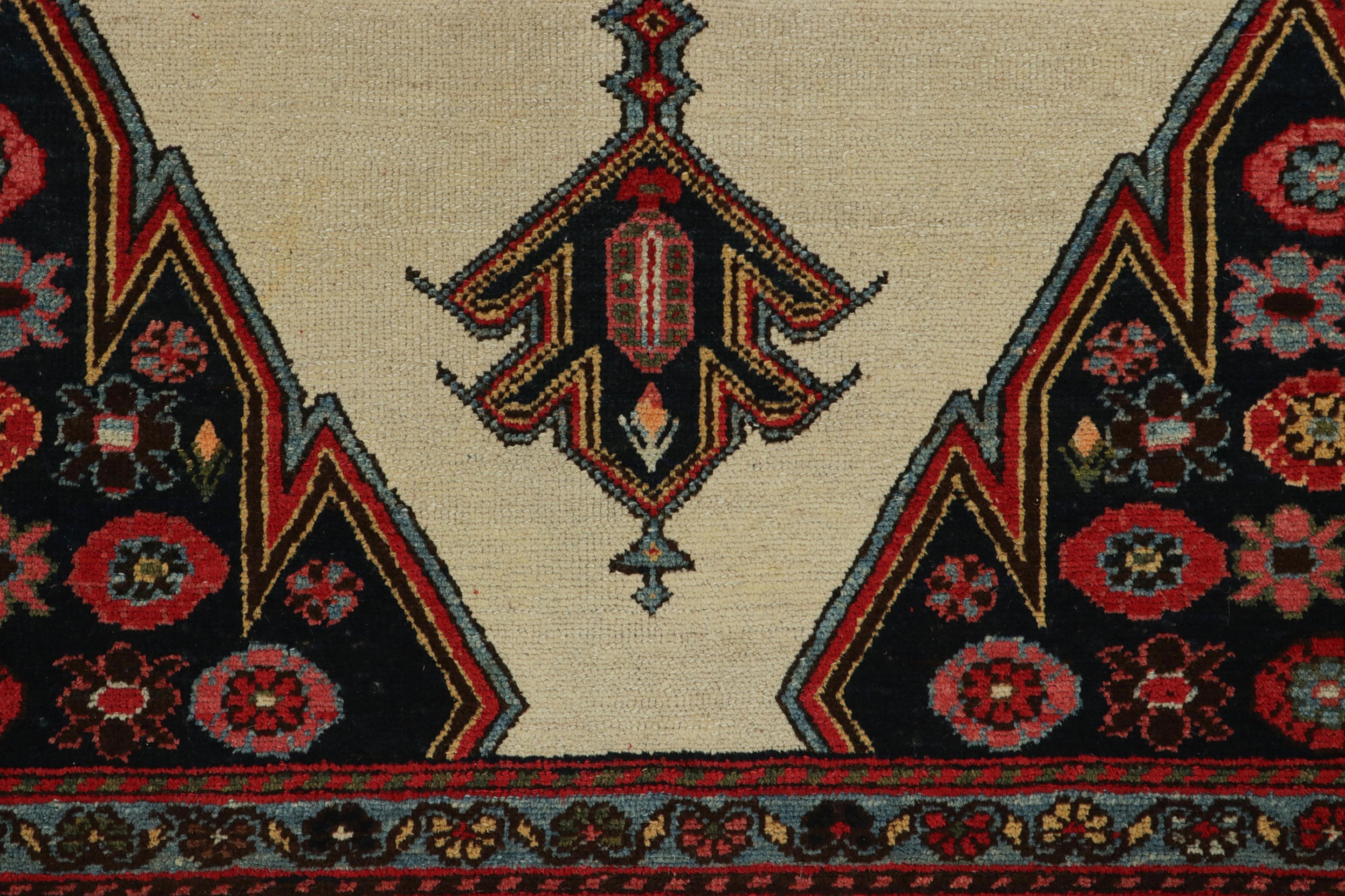 Hand-Knotted Antique Mazlaghan Persian Rug, Beige & Red with Geometric Medallion  Rug & Kilim For Sale