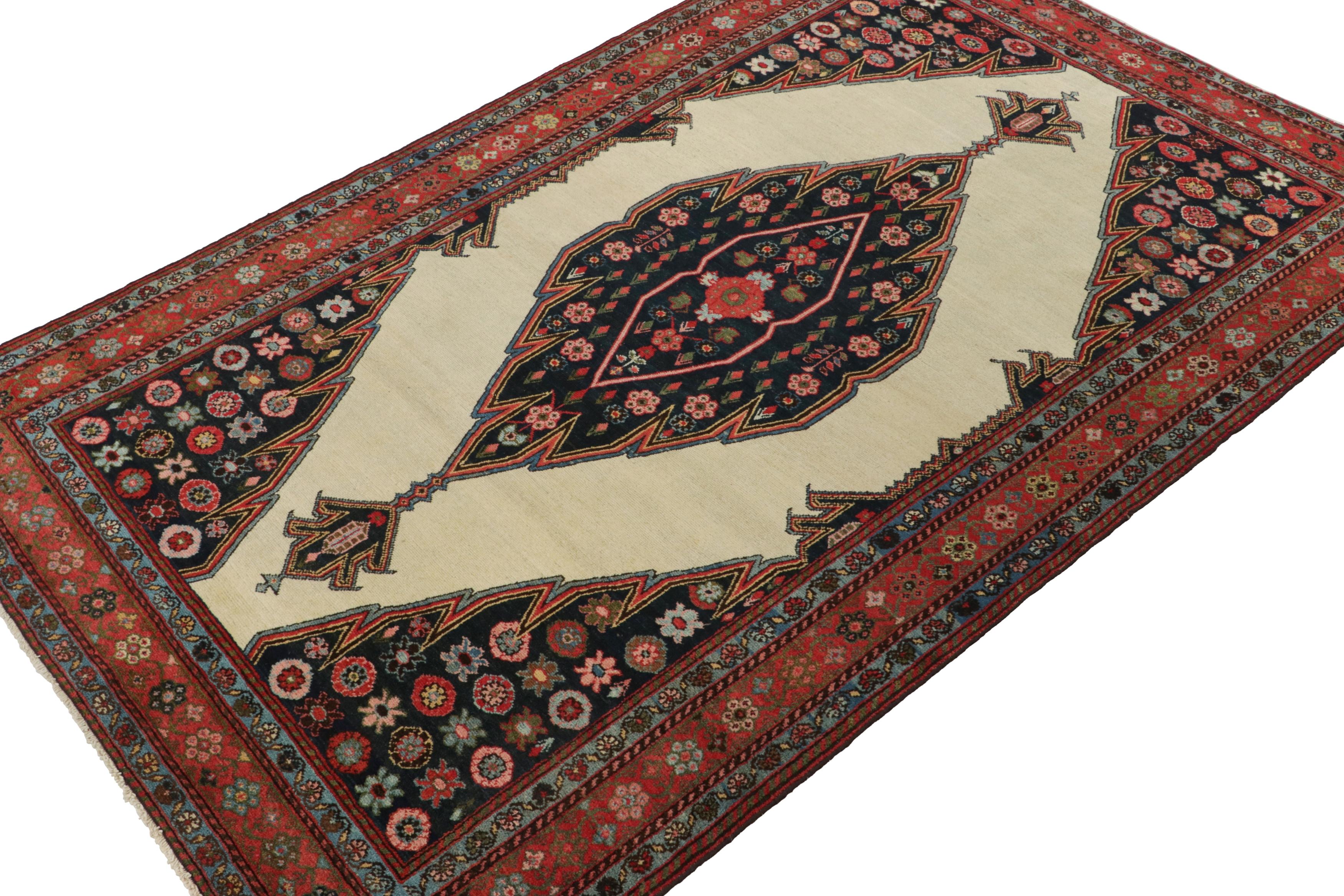 Antique Mazlaghan Persian Rug, Beige & Red with Geometric Medallion  Rug & Kilim In Good Condition For Sale In Long Island City, NY