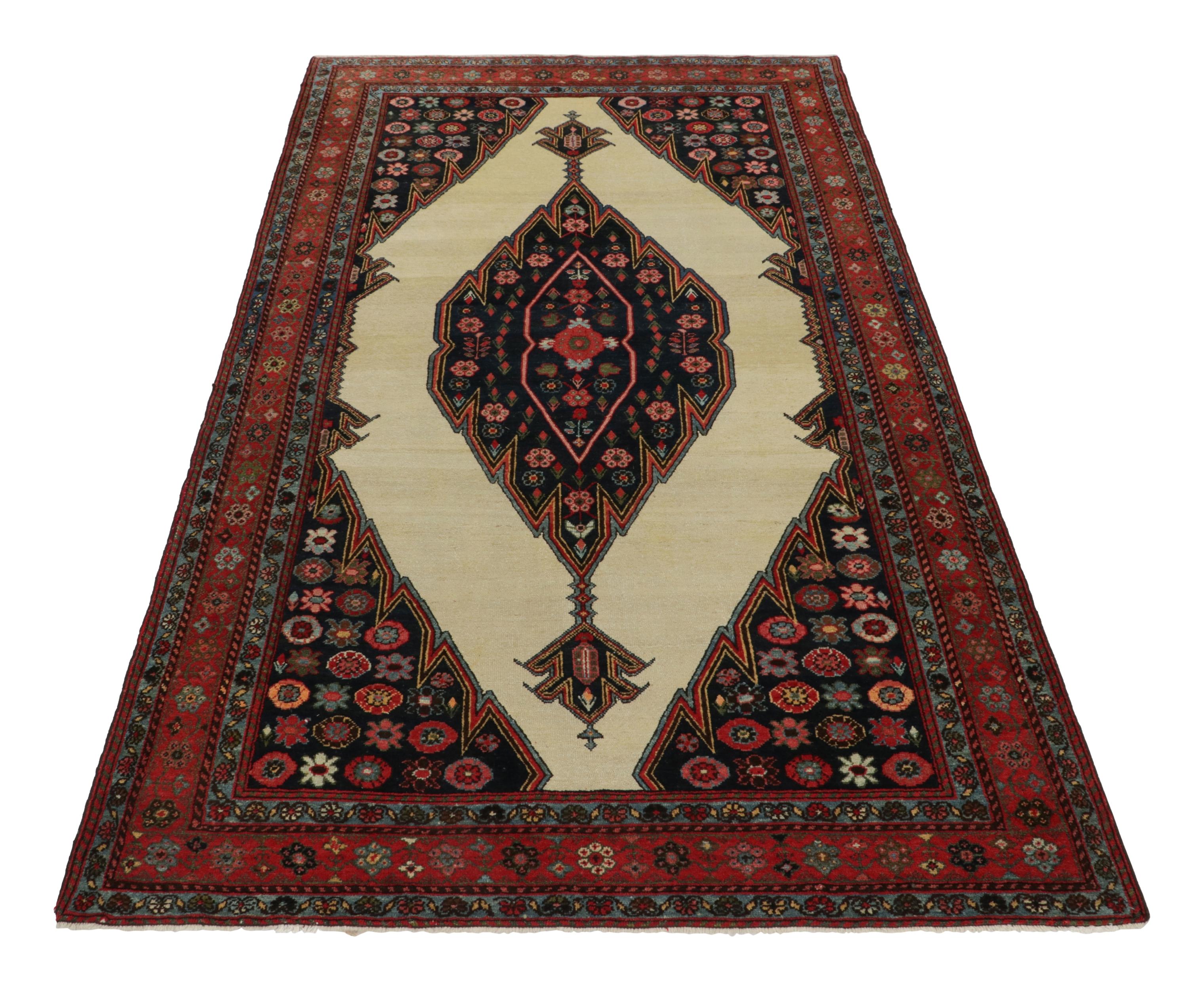 Late 19th Century Antique Mazlaghan Persian Rug, Beige & Red with Geometric Medallion  Rug & Kilim For Sale