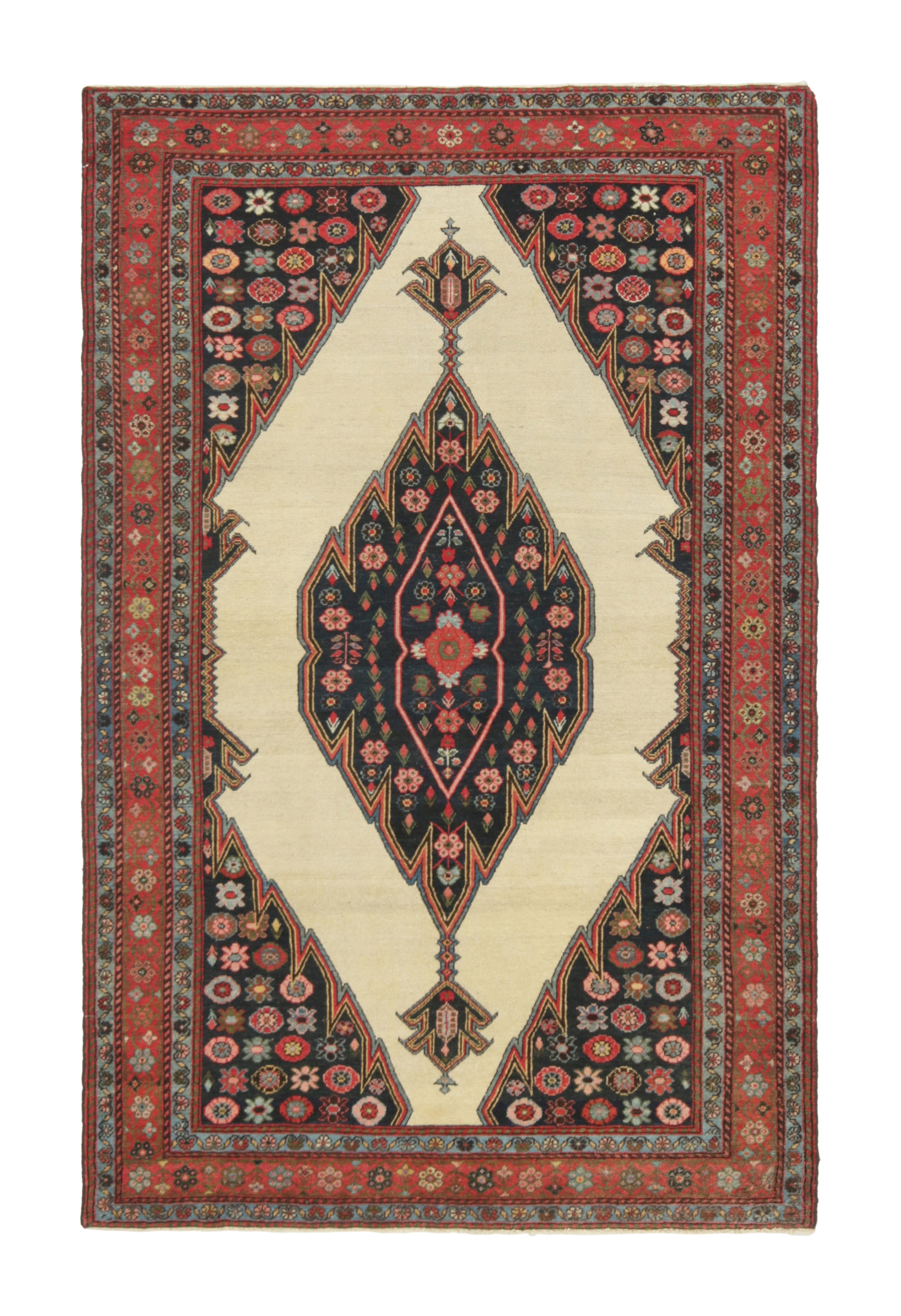 Antique Mazlaghan Persian Rug, Beige & Red with Geometric Medallion  Rug & Kilim For Sale