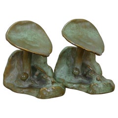 Antique McClelland Barclay Art Deco Bronze Mushroom Frog Bookend Sculptures 4.5"