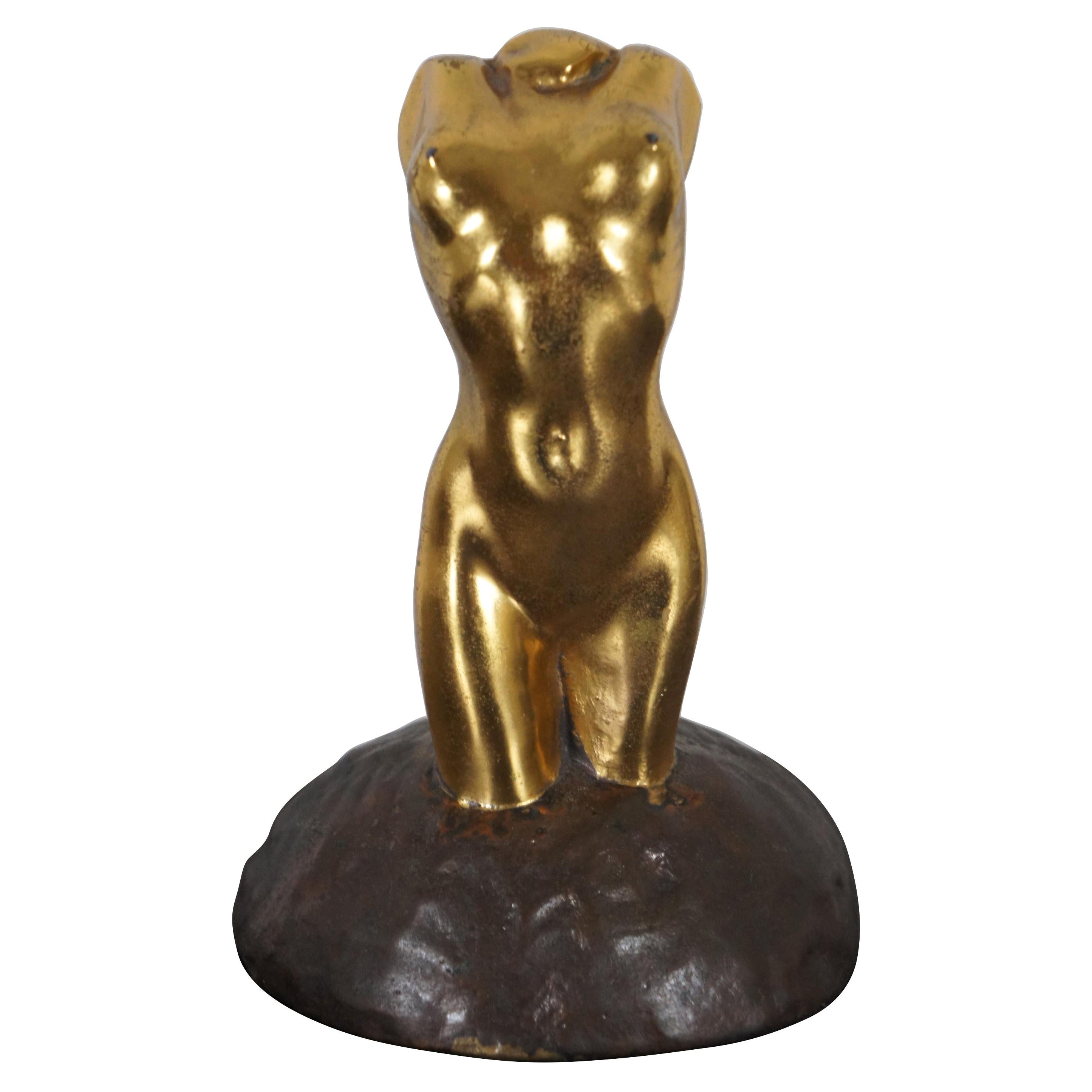 Antique McClelland Barclay Neoclassical Gilded Bronze Nude Figural Bust Statue