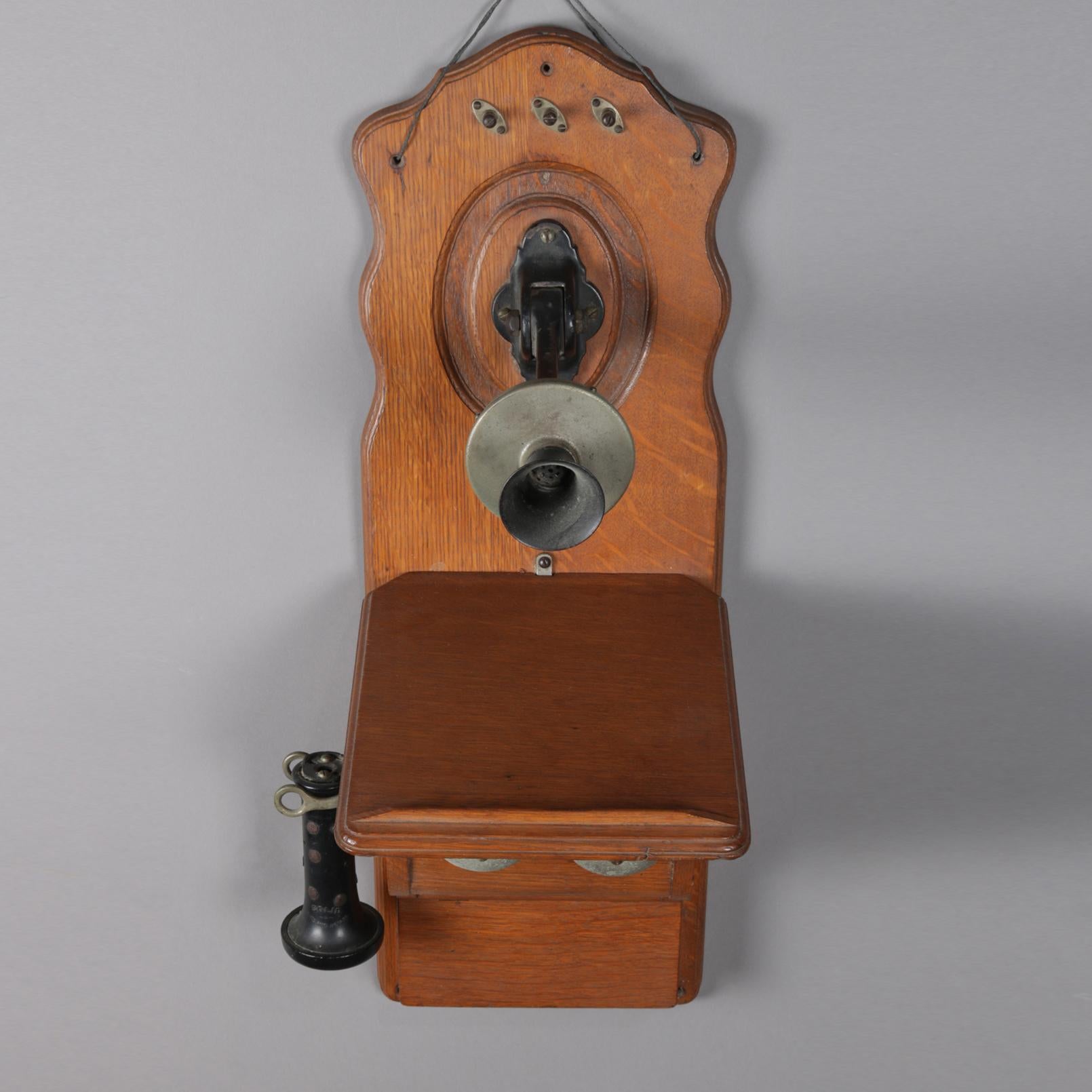 Antique McKinley School Fiddle Back Wall Mount Phone, circa 1890 In Good Condition In Big Flats, NY