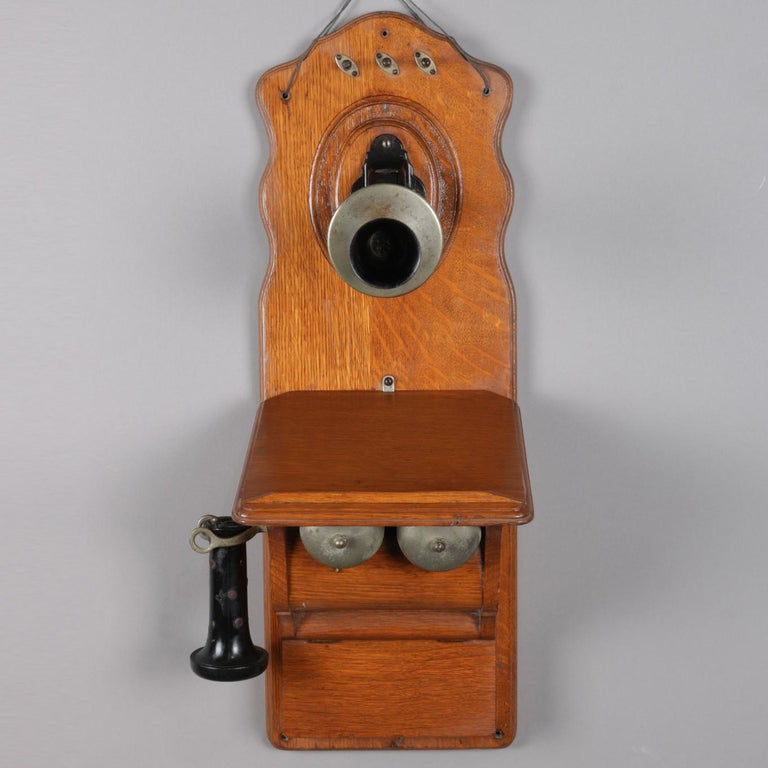 Antique McKinley School Fiddle Back Wall Mount Phone, circa 1890 at