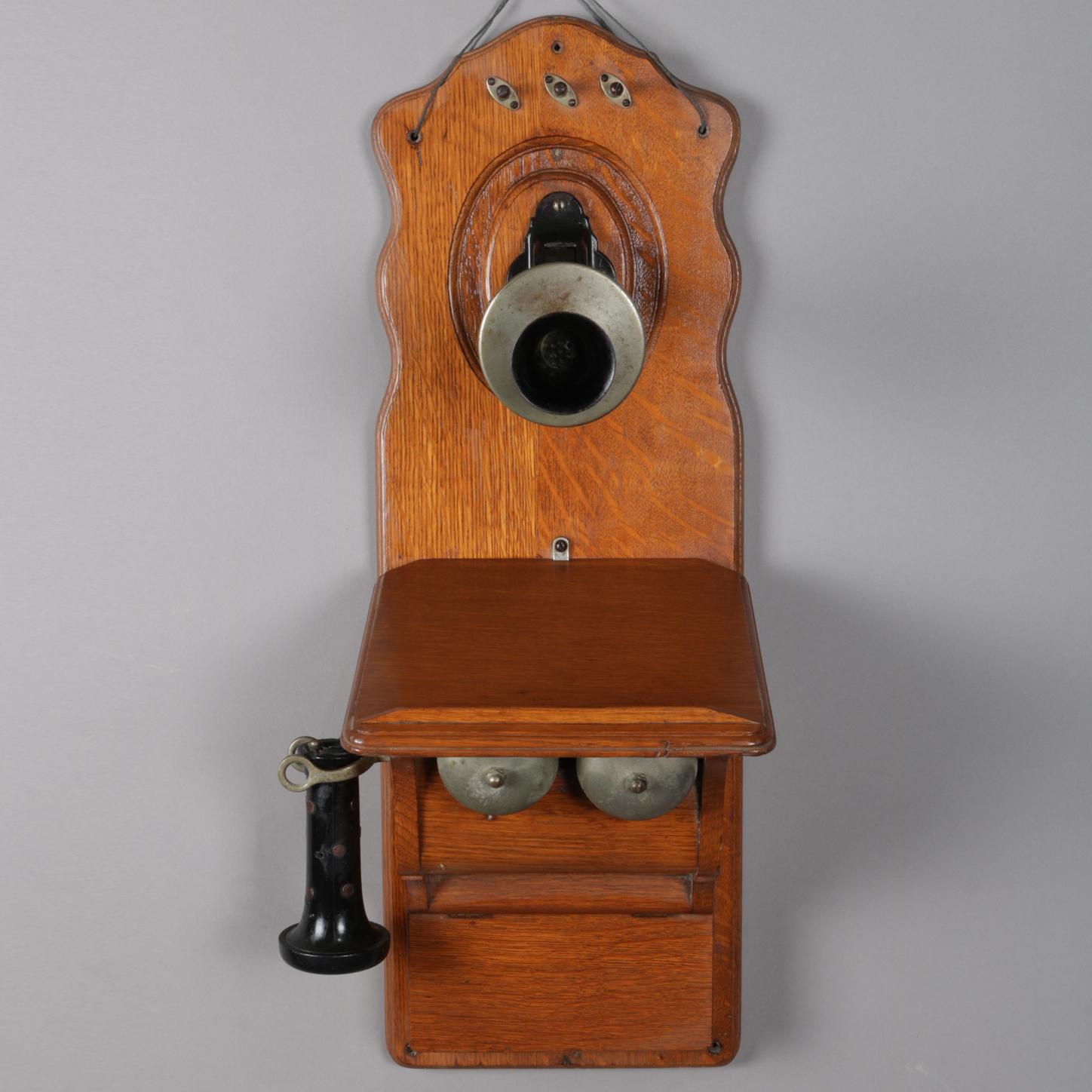 Antique McKinley School Fiddle Back Wall Mount Phone, circa 1890 1