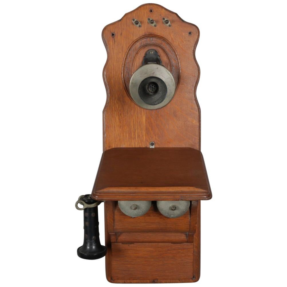Antique McKinley School Fiddle Back Wall Mount Phone, circa 1890