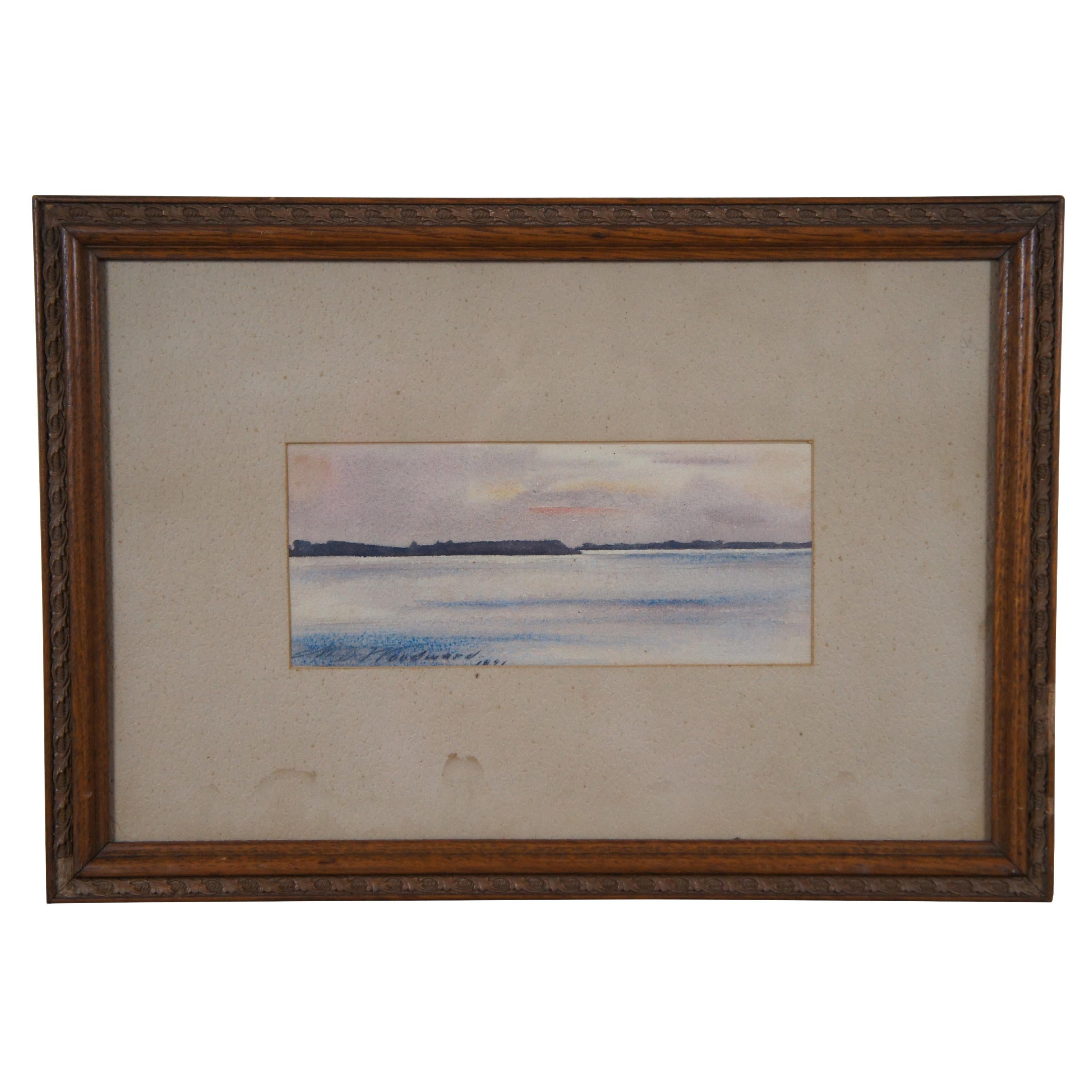 Antique MD Woodward 1891 Nautical Coastal Seascape Watercolor Painting ...