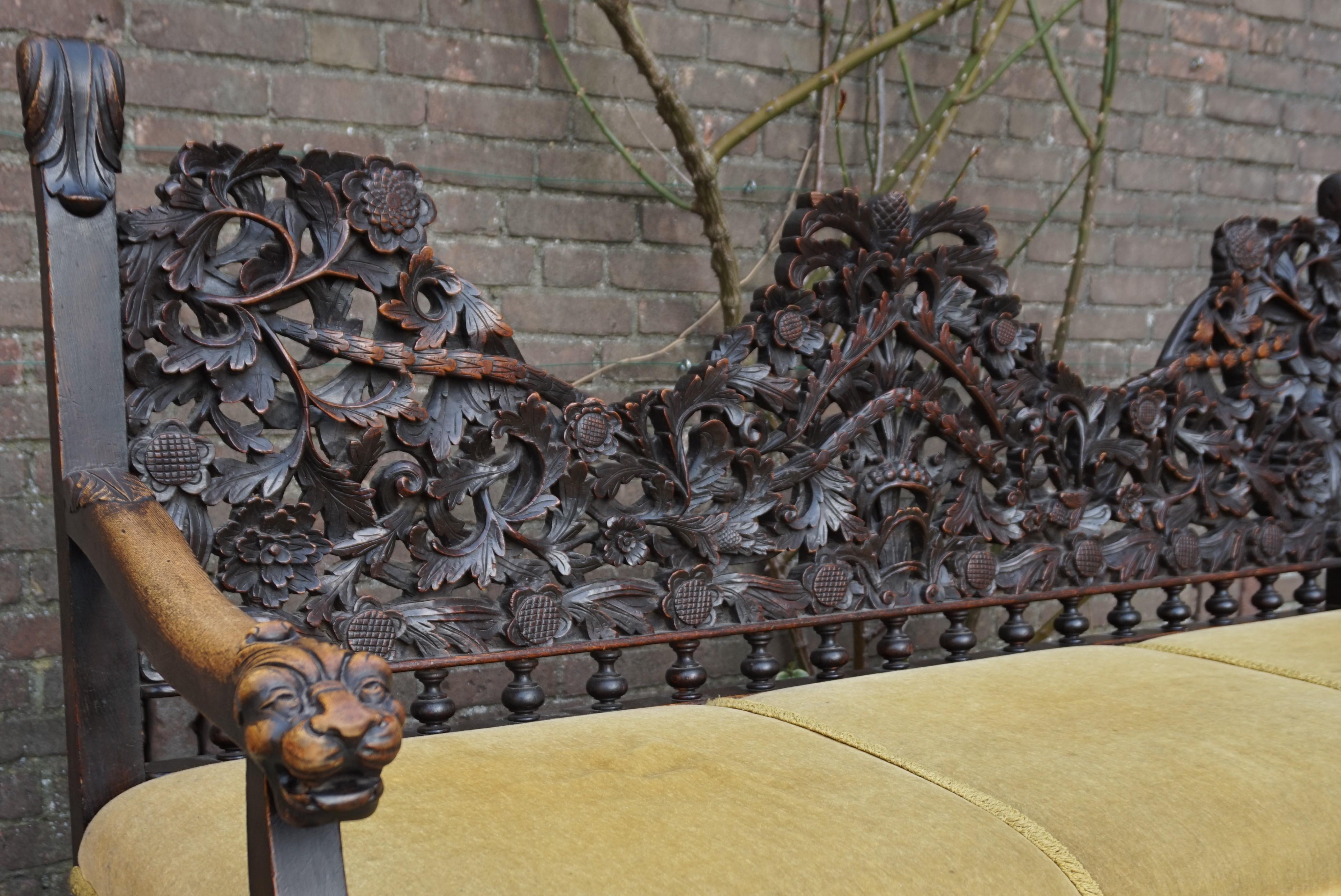 Antique & Meaningful Hand Carved Colonial 'East Meets West' Settee Hall Bench 4
