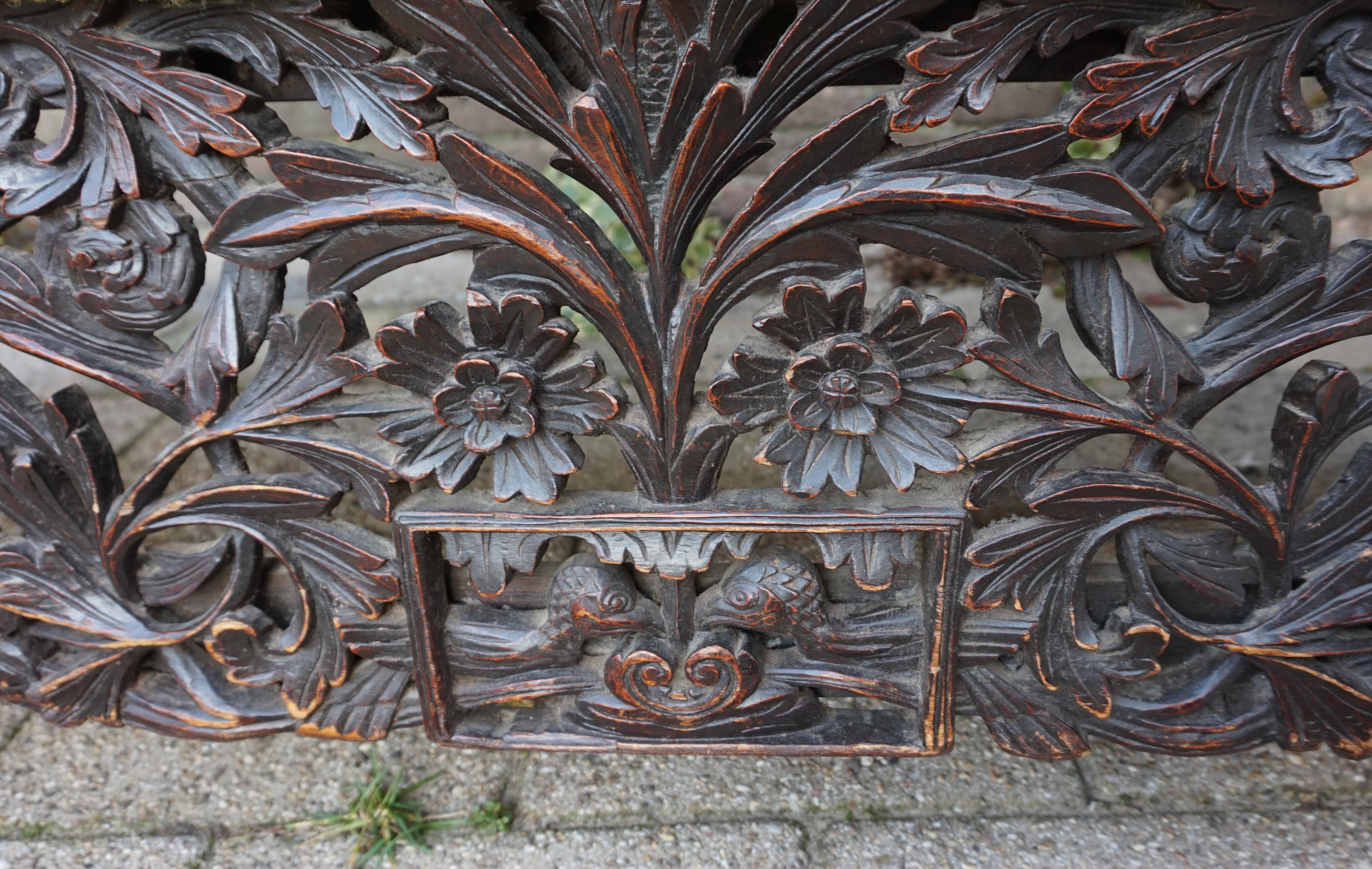 Antique & Meaningful Hand Carved Colonial 'East Meets West' Settee Hall Bench 10