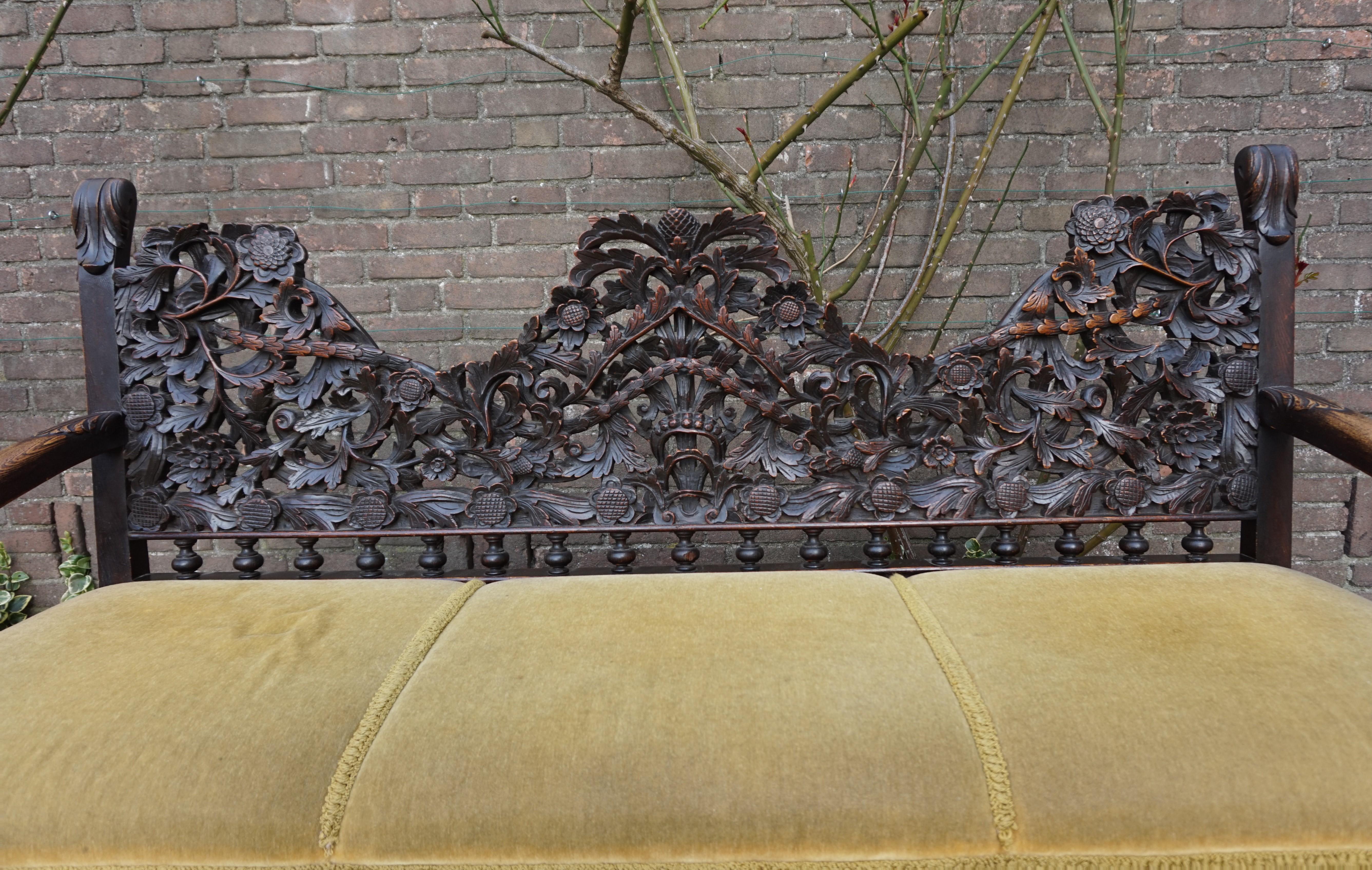 Indonesian Antique & Meaningful Hand Carved Colonial 'East Meets West' Settee Hall Bench