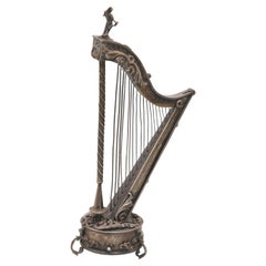Antique Mechanical Music Box Harp Sterling Silver, 1860