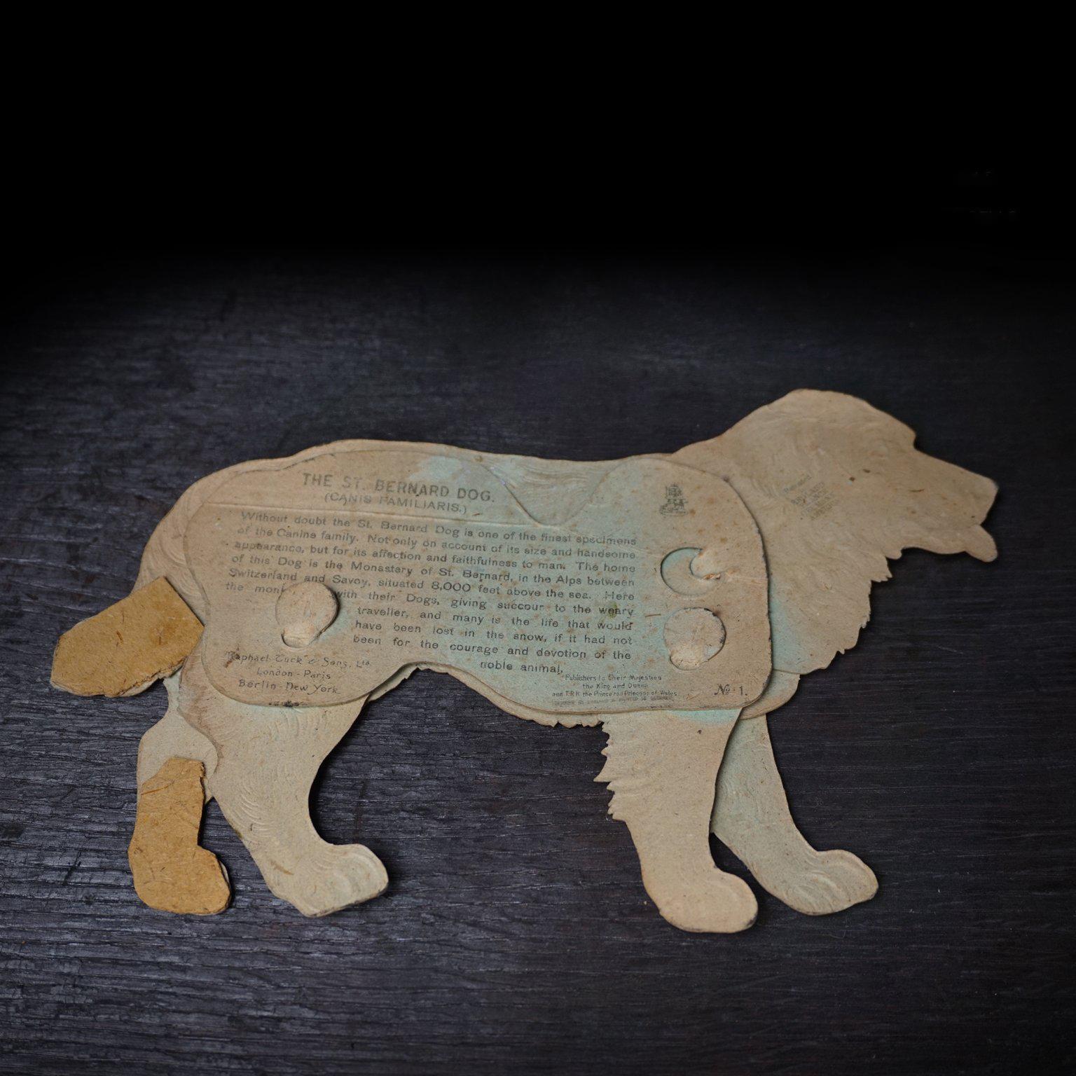 20th Century Antique Mechanical Raphael Tuck & Sons Paper Toy St Bernard and Calf For Sale