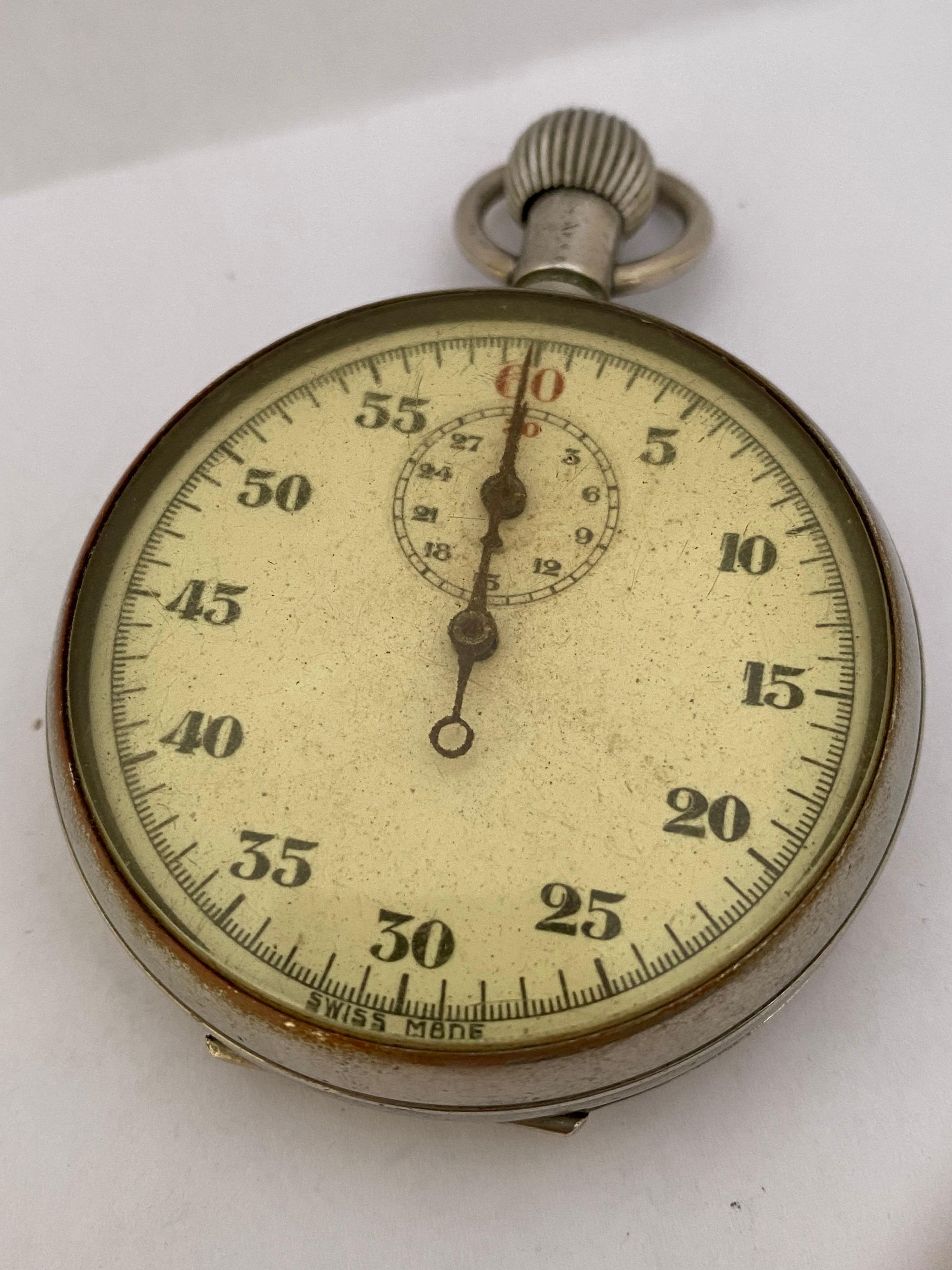 Antique Mechanical Silver Plated Stop Watch For Sale 6