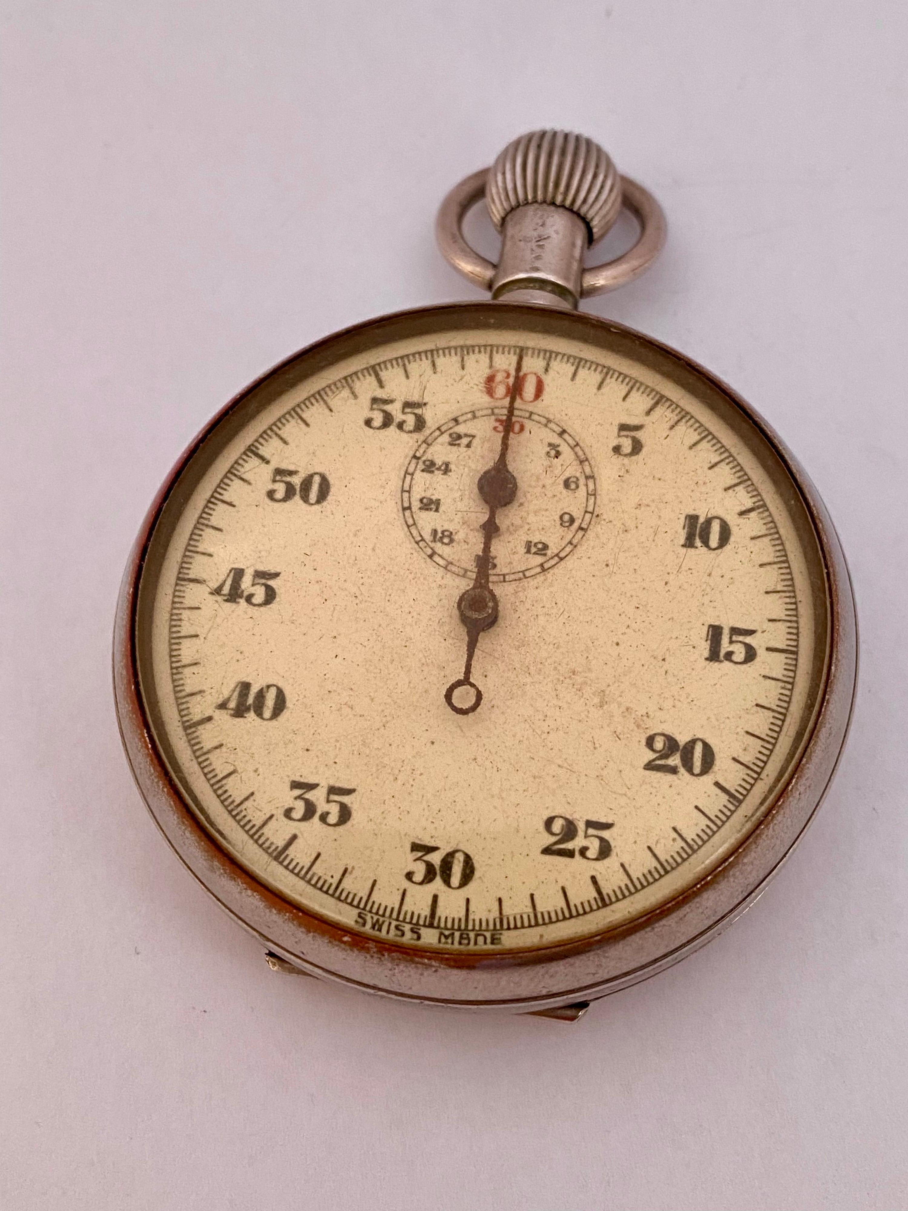 Antique Mechanical Silver Plated Stop Watch For Sale 8