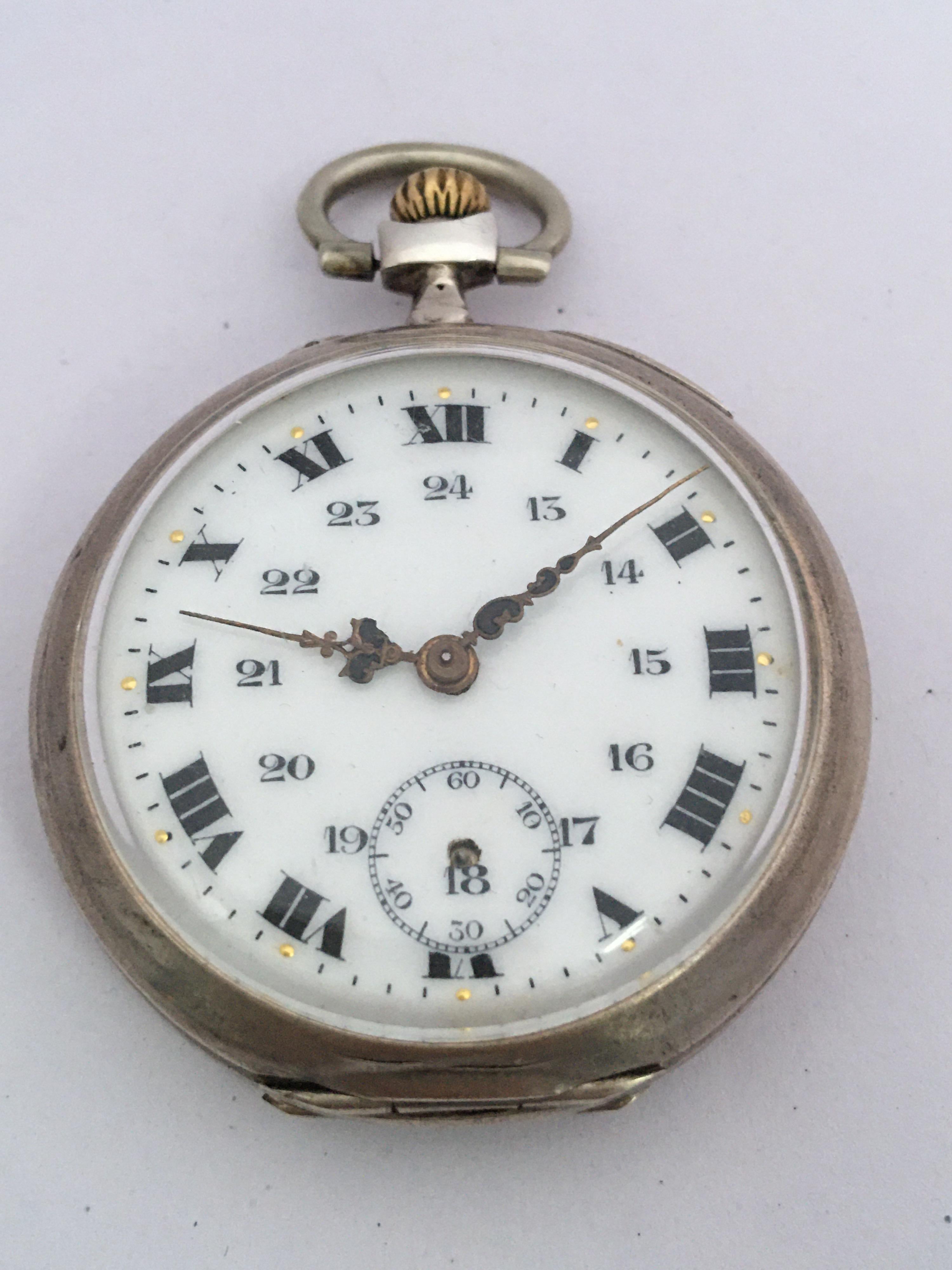 Antike mechanische Silber Taschenuhr Signiert 'HP' 5