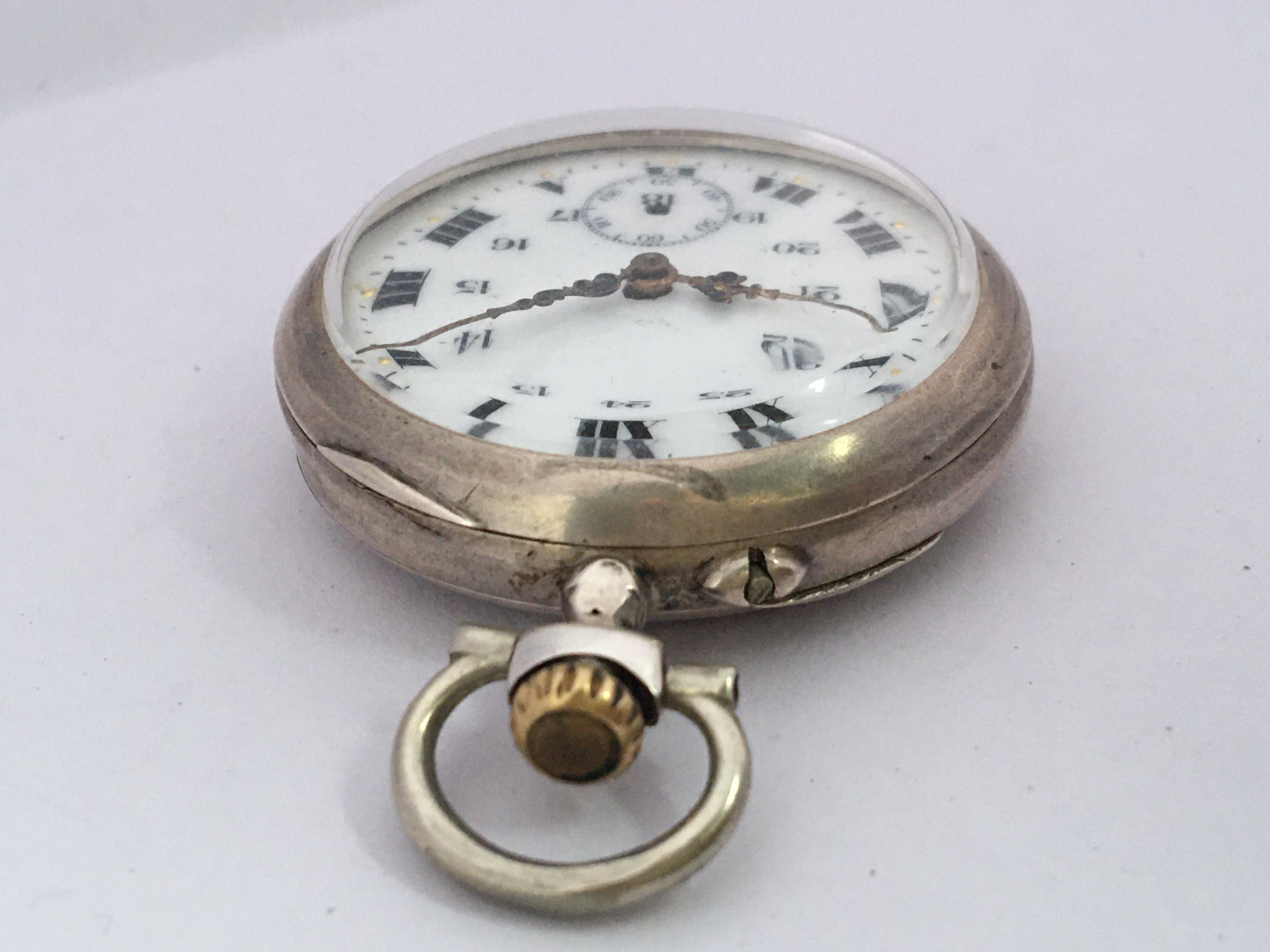 Antike mechanische Silber Taschenuhr Signiert 'HP' 6