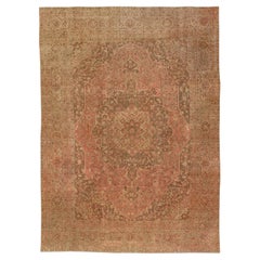 Antique Medallion Tabriz Carpet in Pink, Light Brown, Camel, Taupe, and Salmon