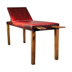 Antique Medical Consultant's Bench, English, Leather, Oak, Massage, Table, 1910