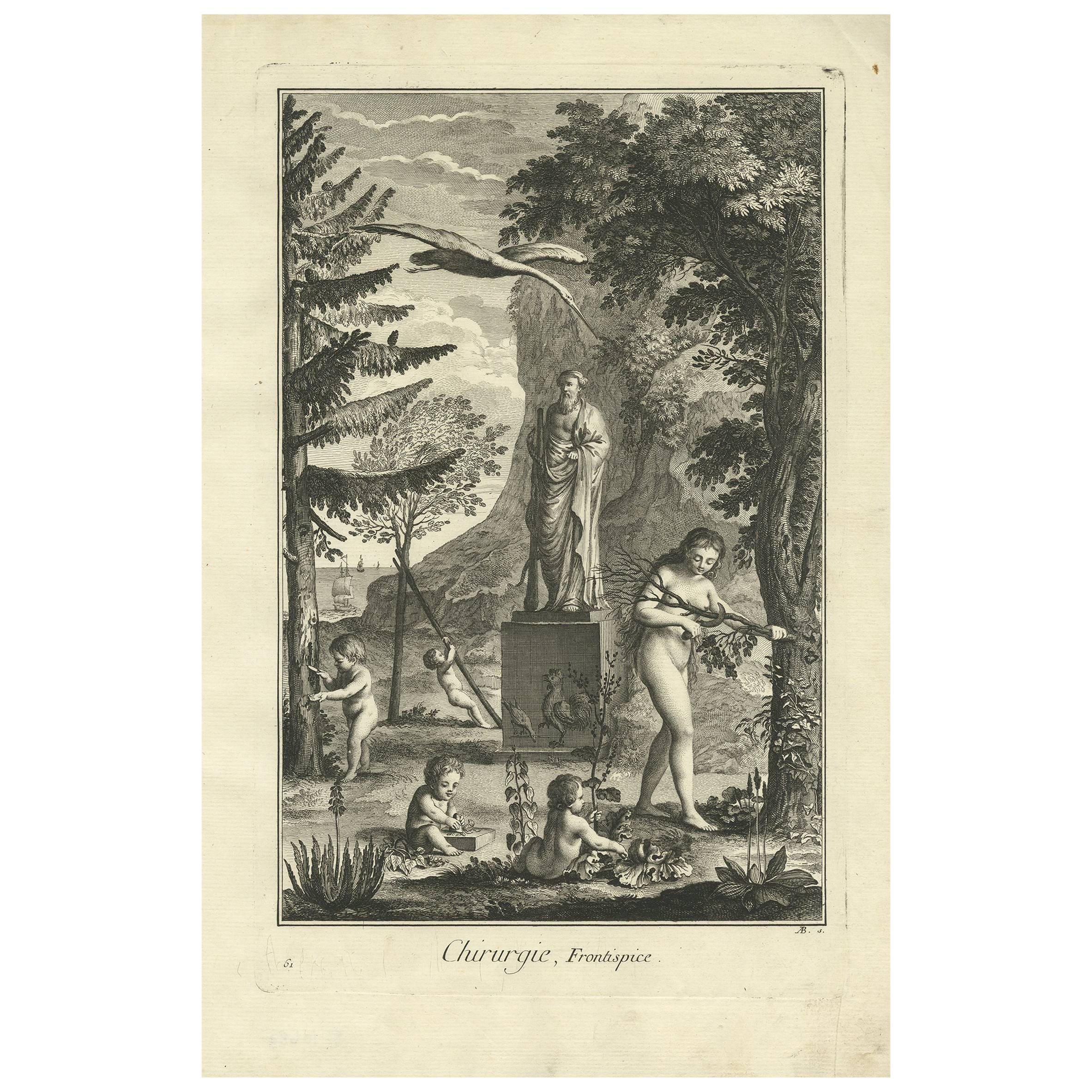 Antique Medical Print 'Frontispiece' by D. Diderot, circa 1760