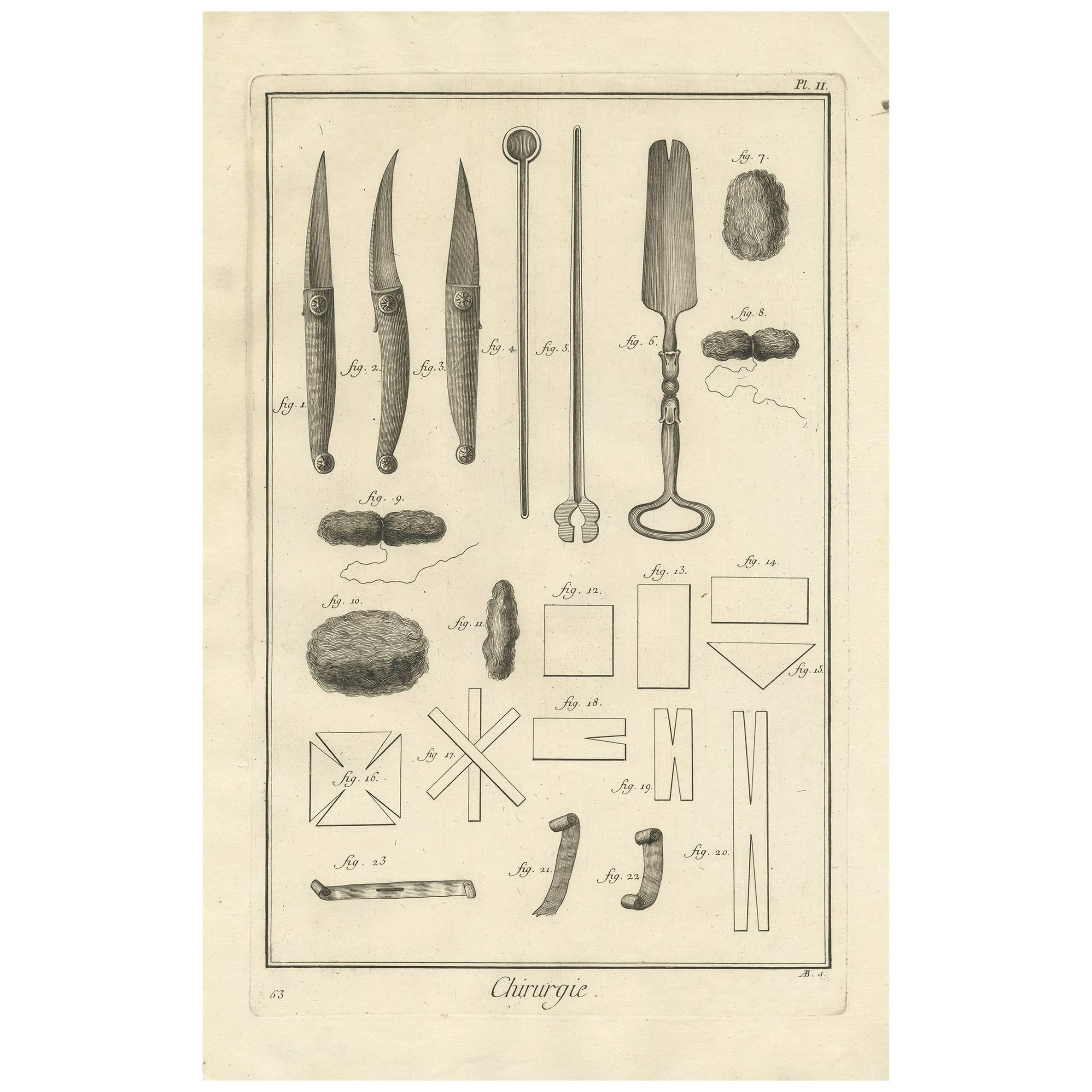 Antique Medical Print 'Pl. II' by D. Diderot, circa 1760 For Sale