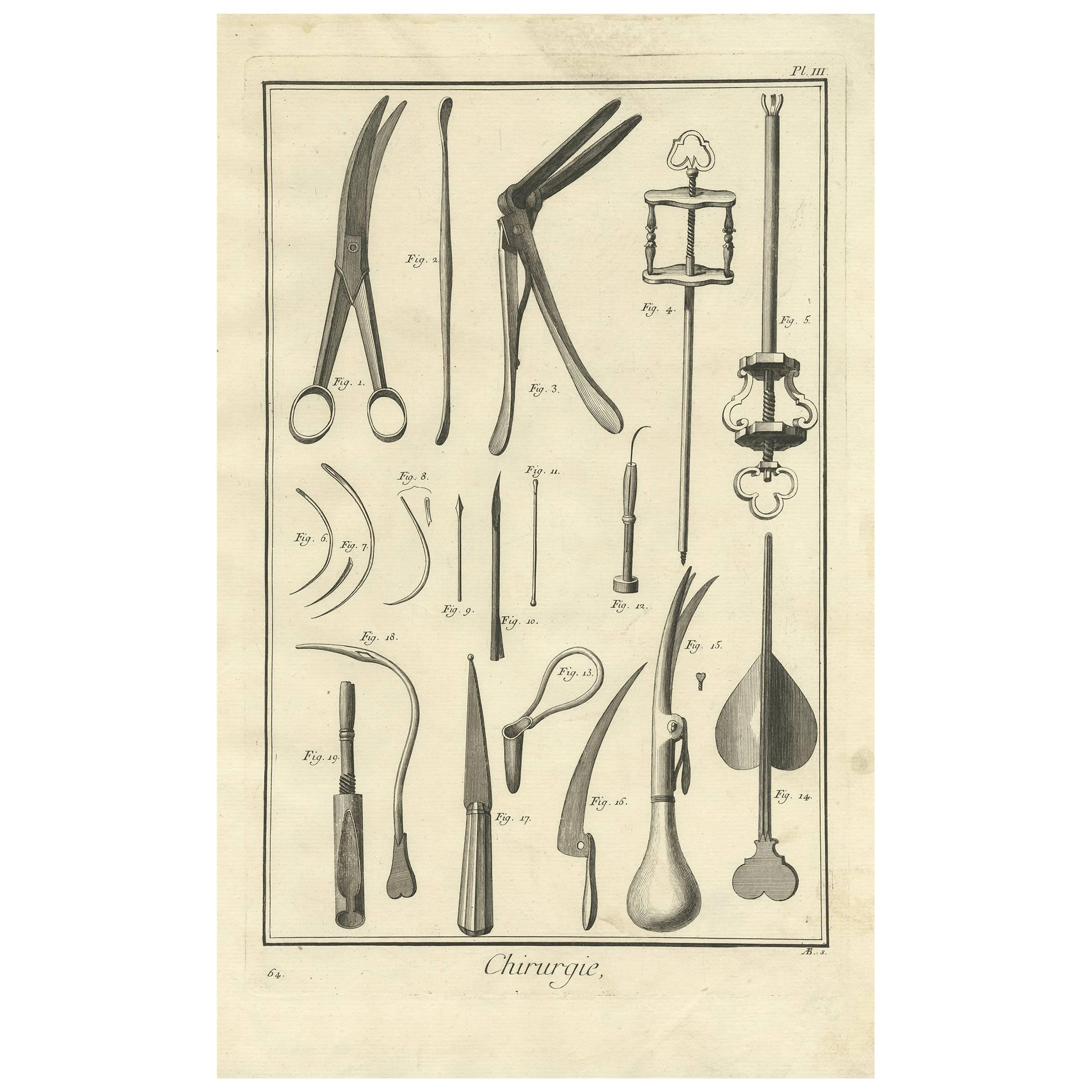 Antique Medical Print 'Pl. III' by D. Diderot, circa 1760 For Sale