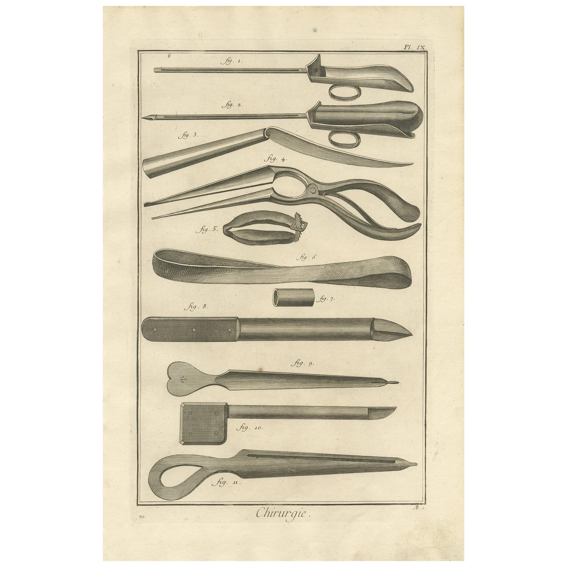 Antique Medical Print 'Pl. IX' by D. Diderot, circa 1760 For Sale