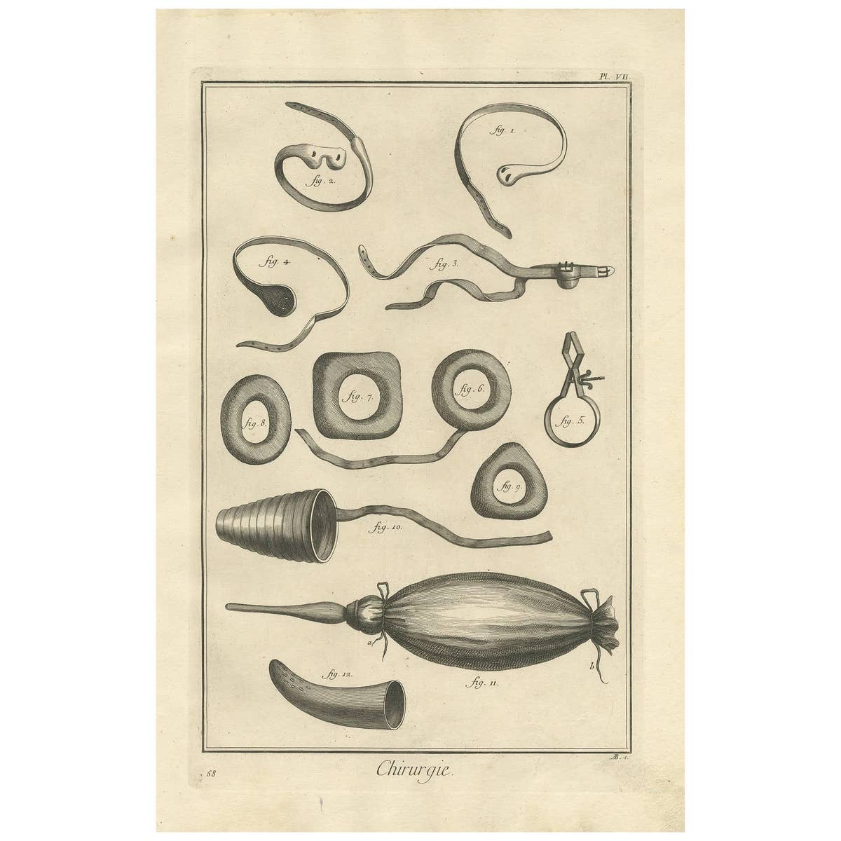 Antique Medical Print 'Pl. VII' by D. Diderot, circa 1760