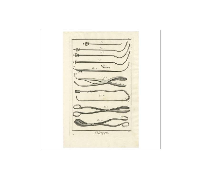 Piastra X: 'Chirurgie'. (Chirurgia.) Questa lastra mostra strumenti chirurgici/medici relativi alla chirurgia della vita. Questa stampa proviene da 