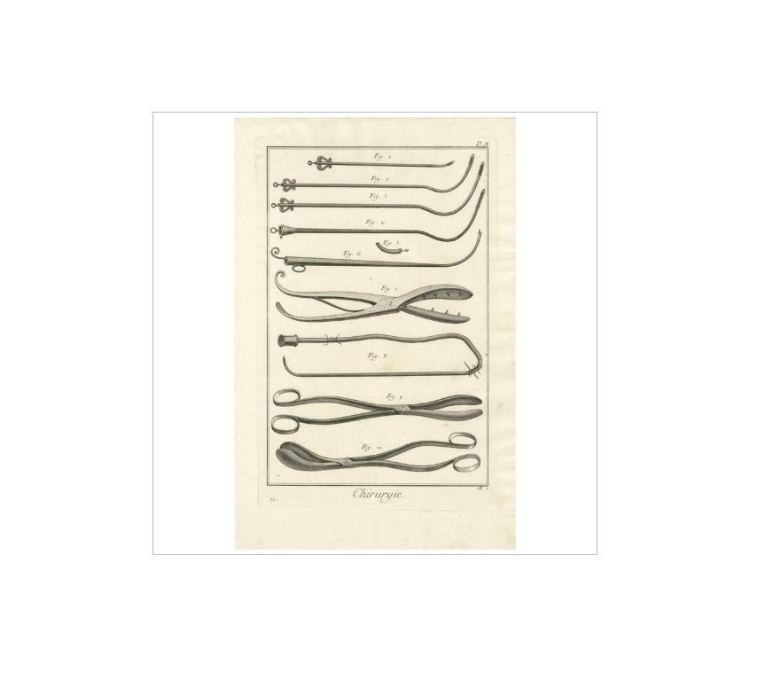 18th Century Antique Medical Print 'Pl. X' by D. Diderot, circa 1760 For Sale
