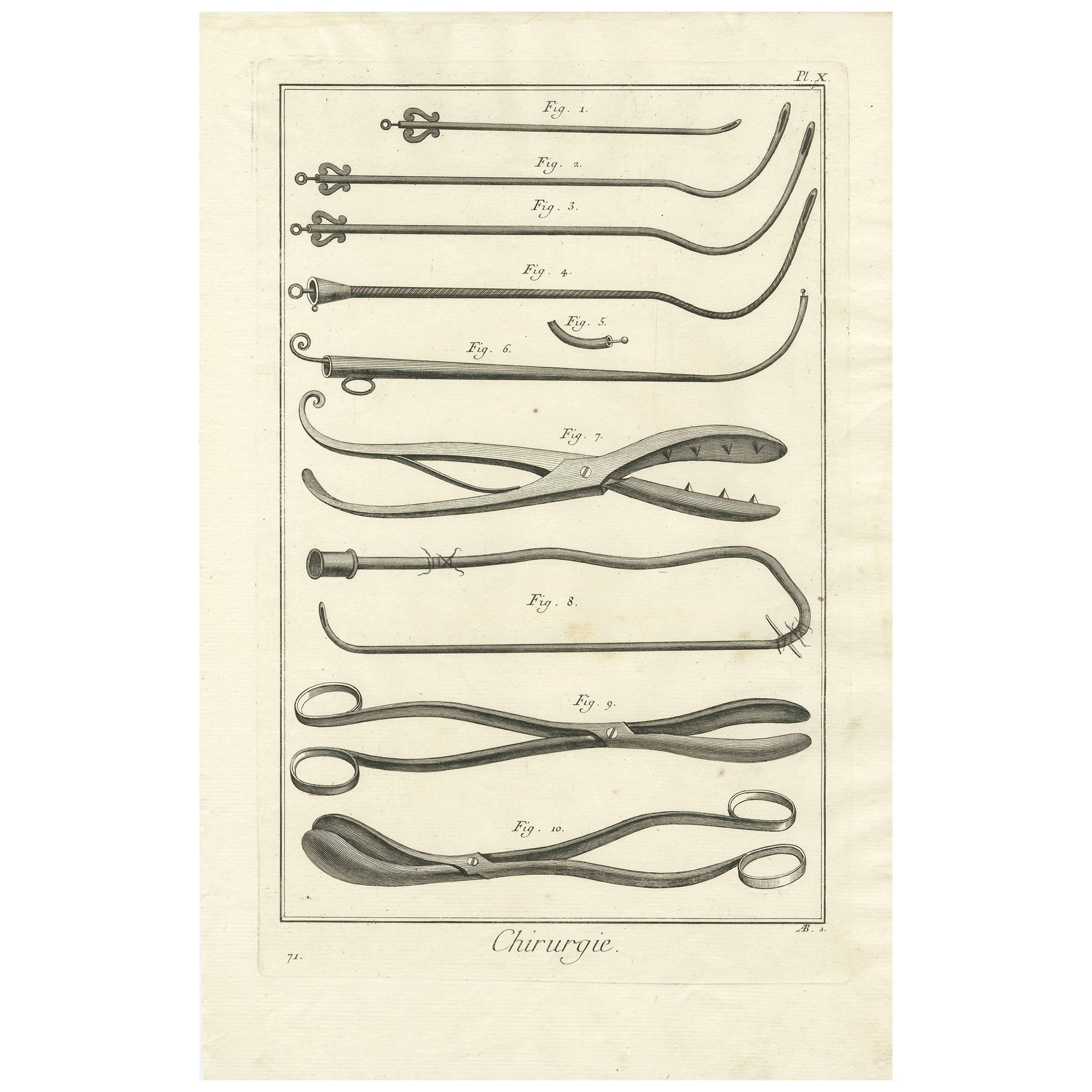 Antique Medical Print 'Pl. X' by D. Diderot, circa 1760 For Sale