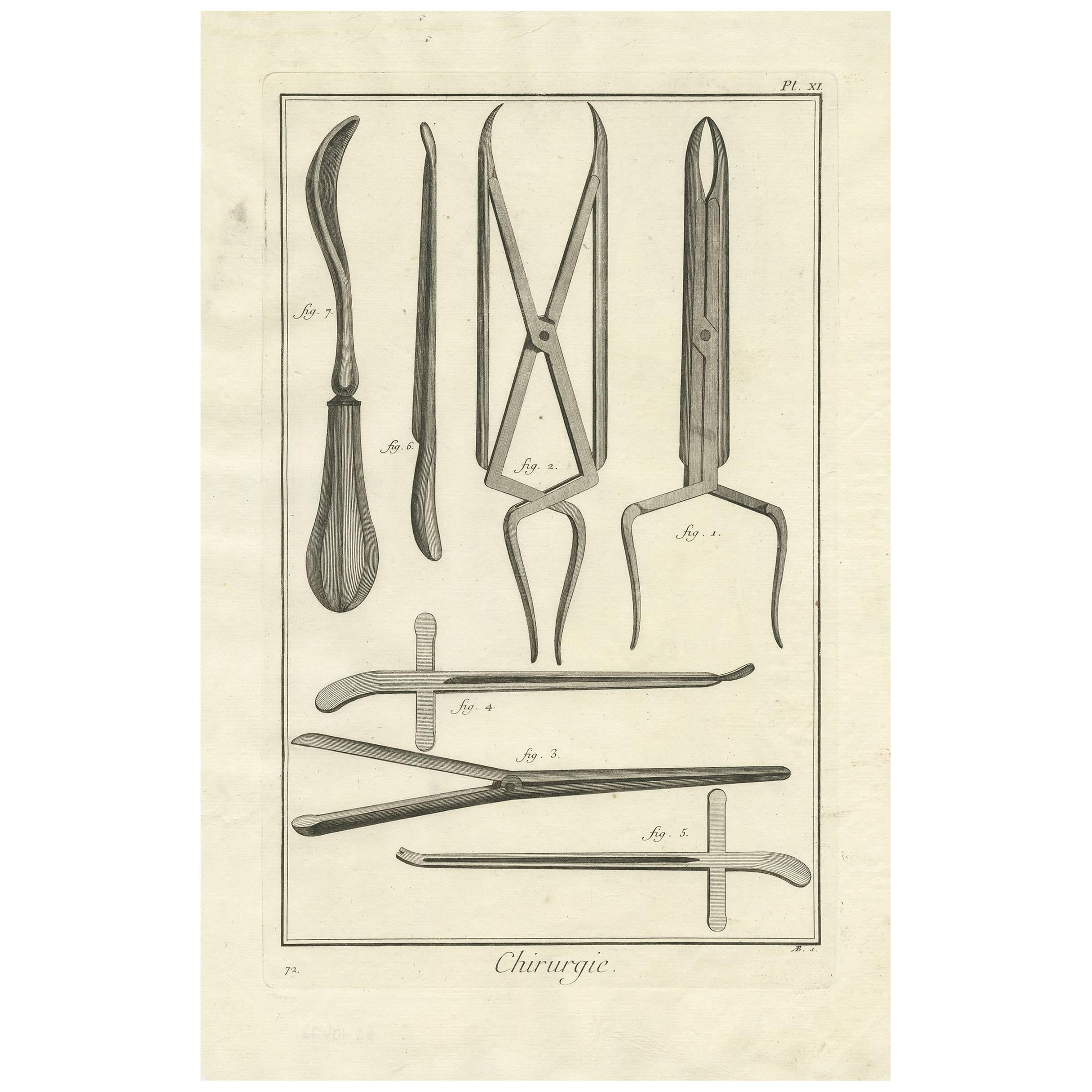 Antique Medical Print 'Pl. XI' by D. Diderot, circa 1760 For Sale