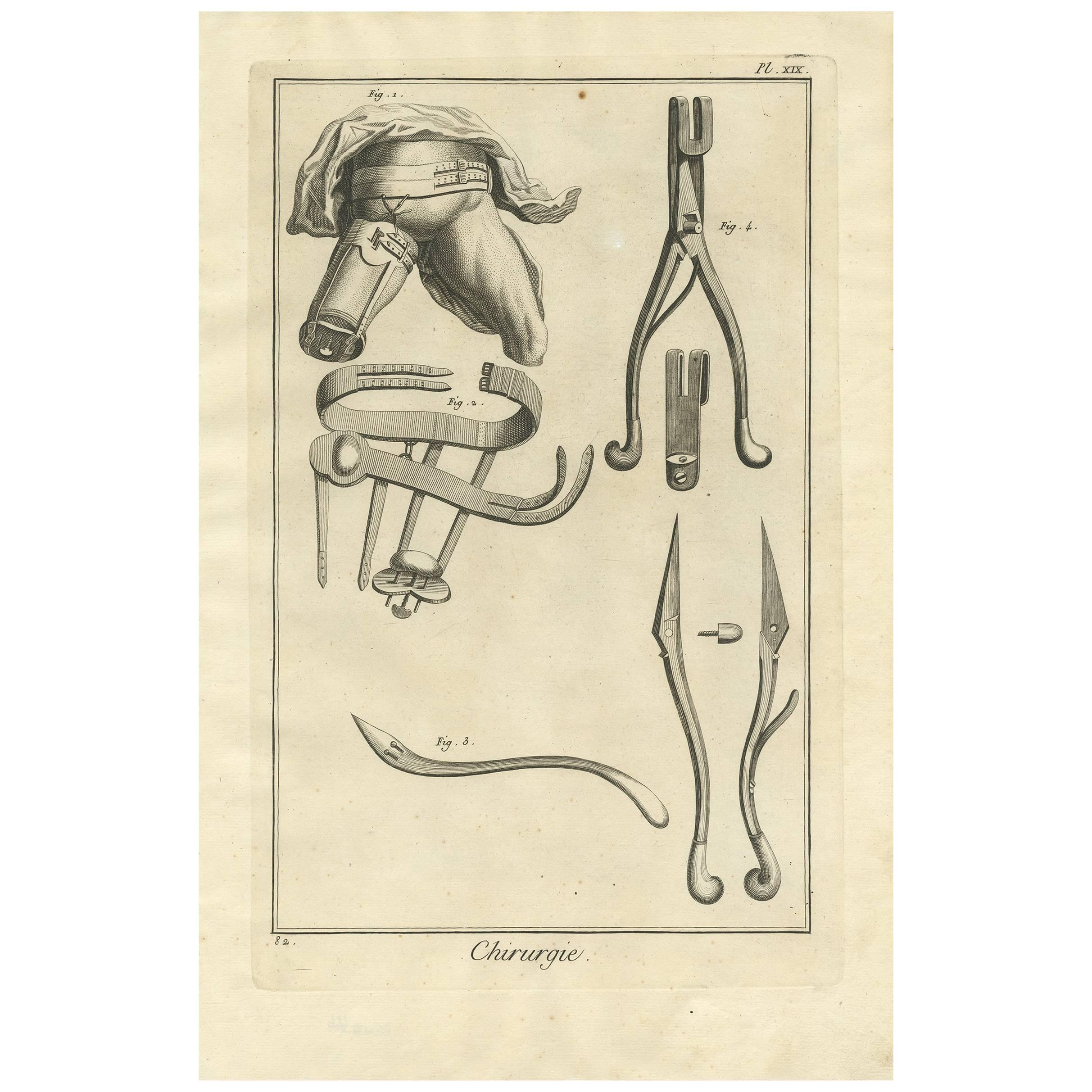 Antique Medical Print 'Pl. XIX' by D. Diderot, circa 1760 For Sale
