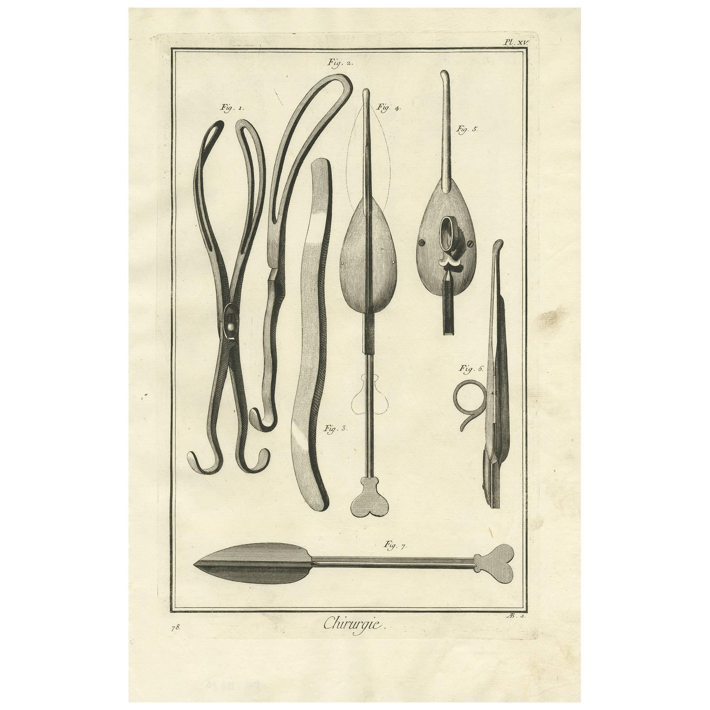 Antique Medical Print 'Pl. XV' by D. Diderot, circa 1760 For Sale