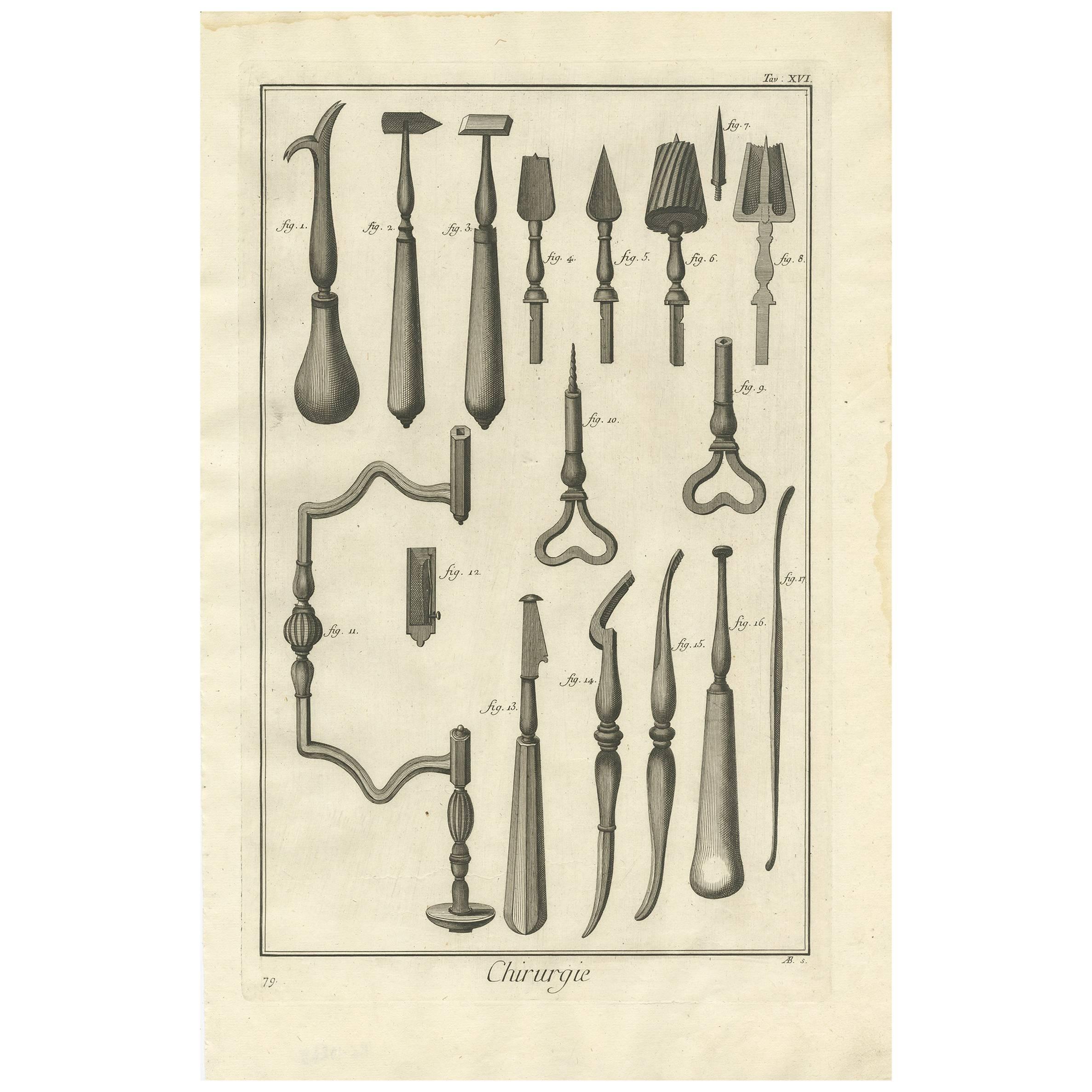 Antique Medical Print 'Pl. XVI' by D. Diderot, circa 1760 For Sale