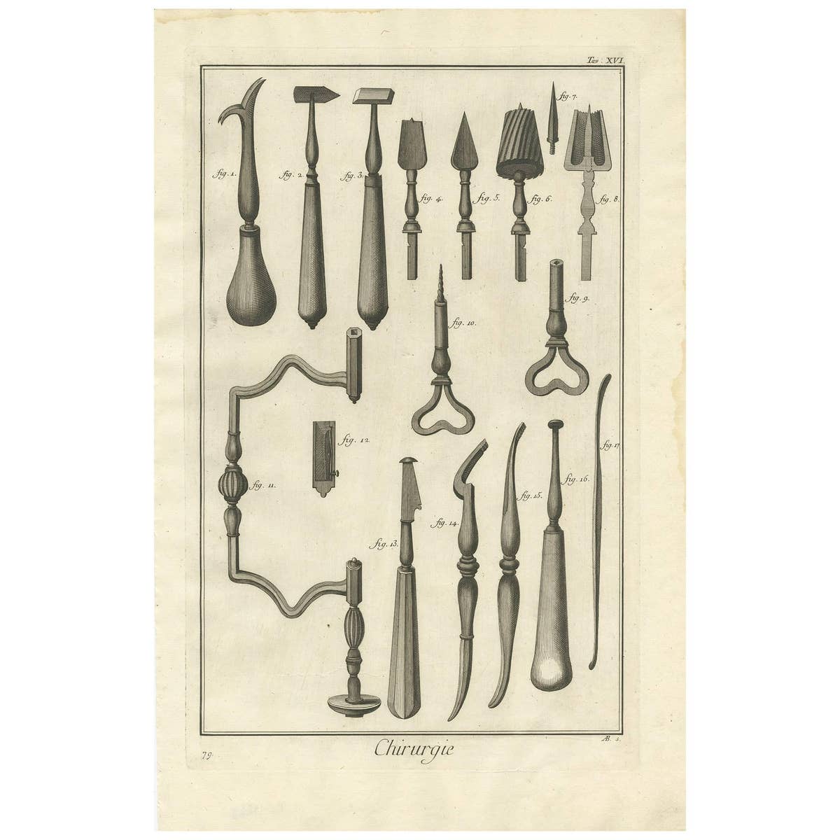 Antique Medical Print 'Pl. XVI' by D. Diderot, circa 1760