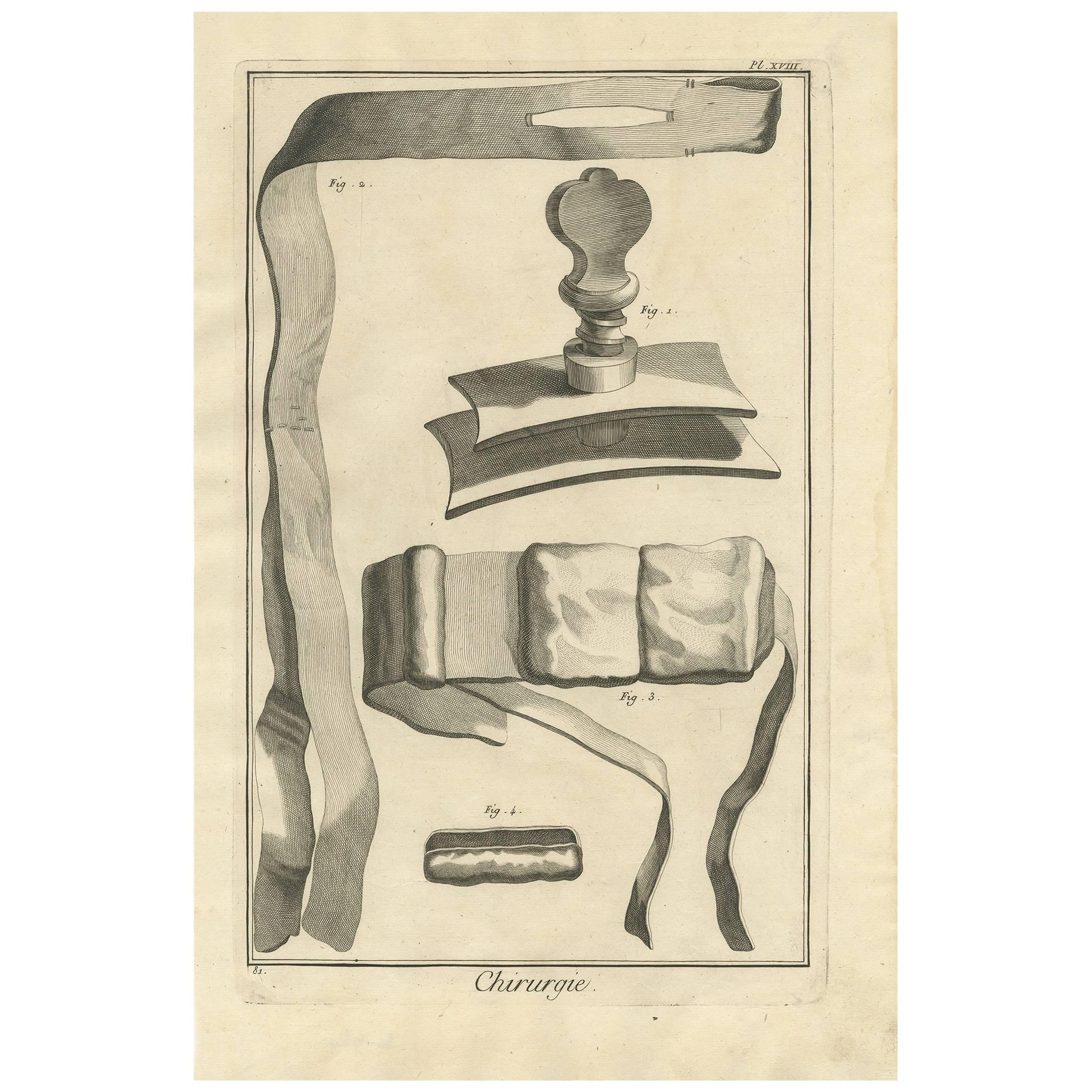 Antique Medical Print 'Pl. XVIII' by D. Diderot, circa 1760 For Sale