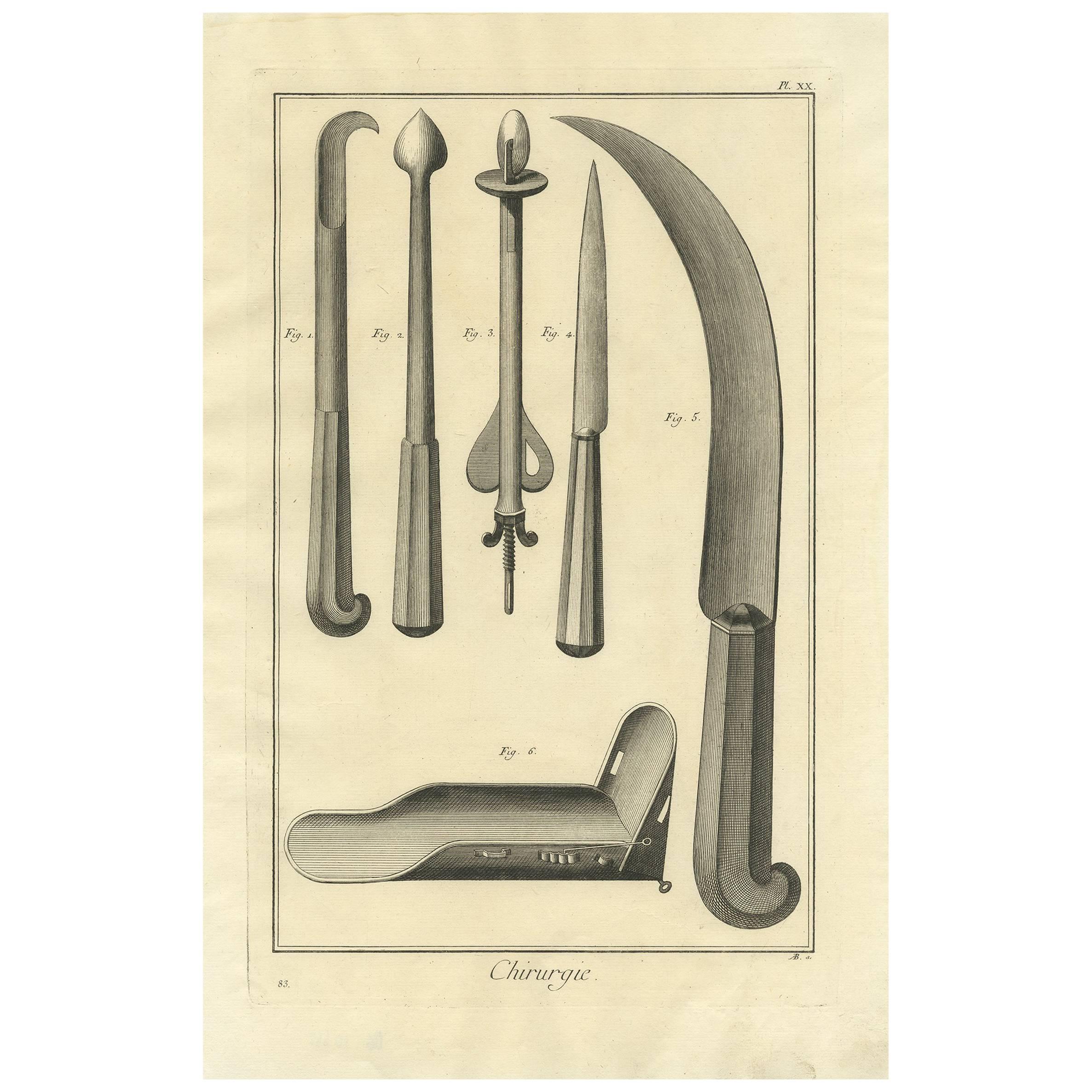 Antique Medical Print 'Pl. XX' by D. Diderot, circa 1760