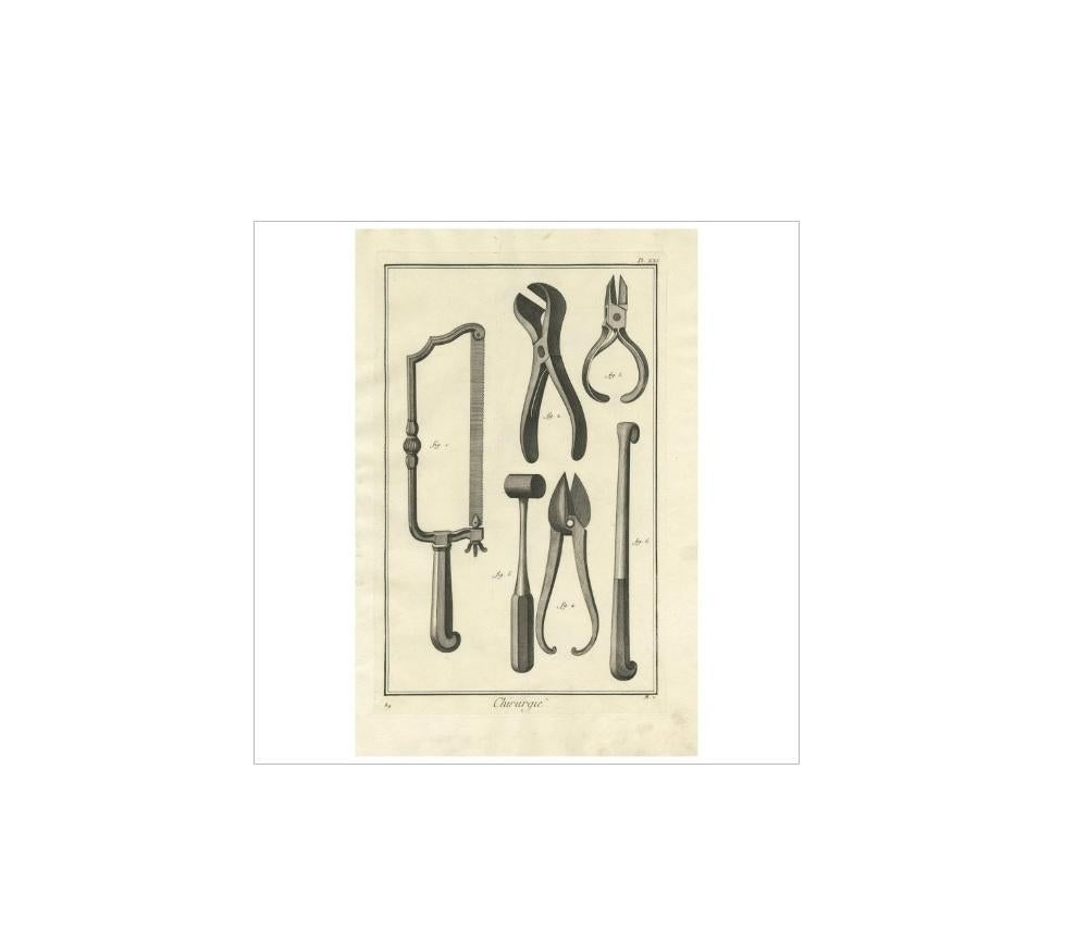 18th Century Antique Medical Print ‘Pl. XXI’ by D. Diderot, circa 1760 For Sale