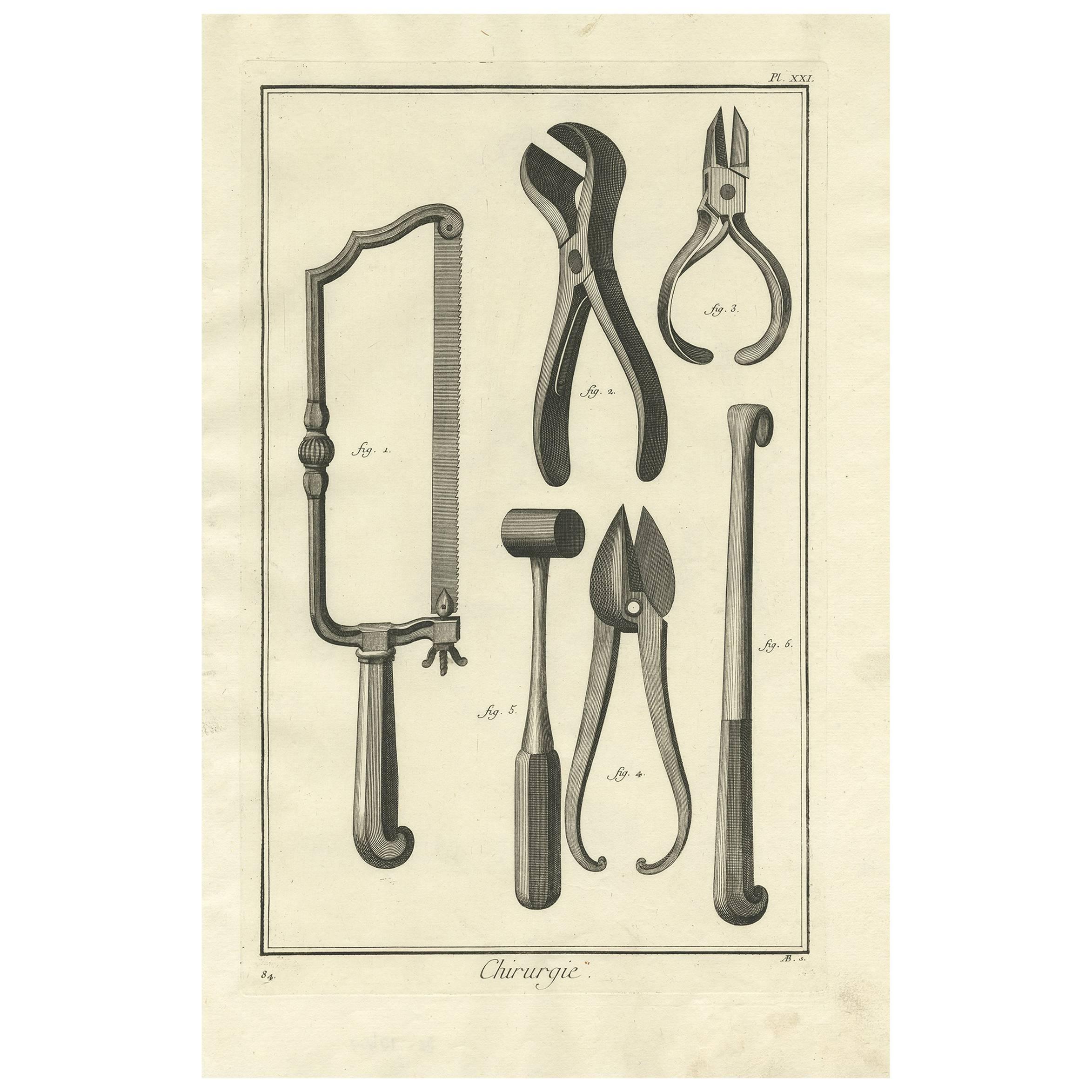 Antique Medical Print ‘Pl. XXI’ by D. Diderot, circa 1760 For Sale