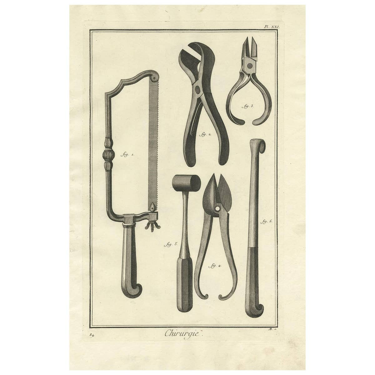Antique Medical Print ‘Pl. XXI’ by D. Diderot, circa 1760