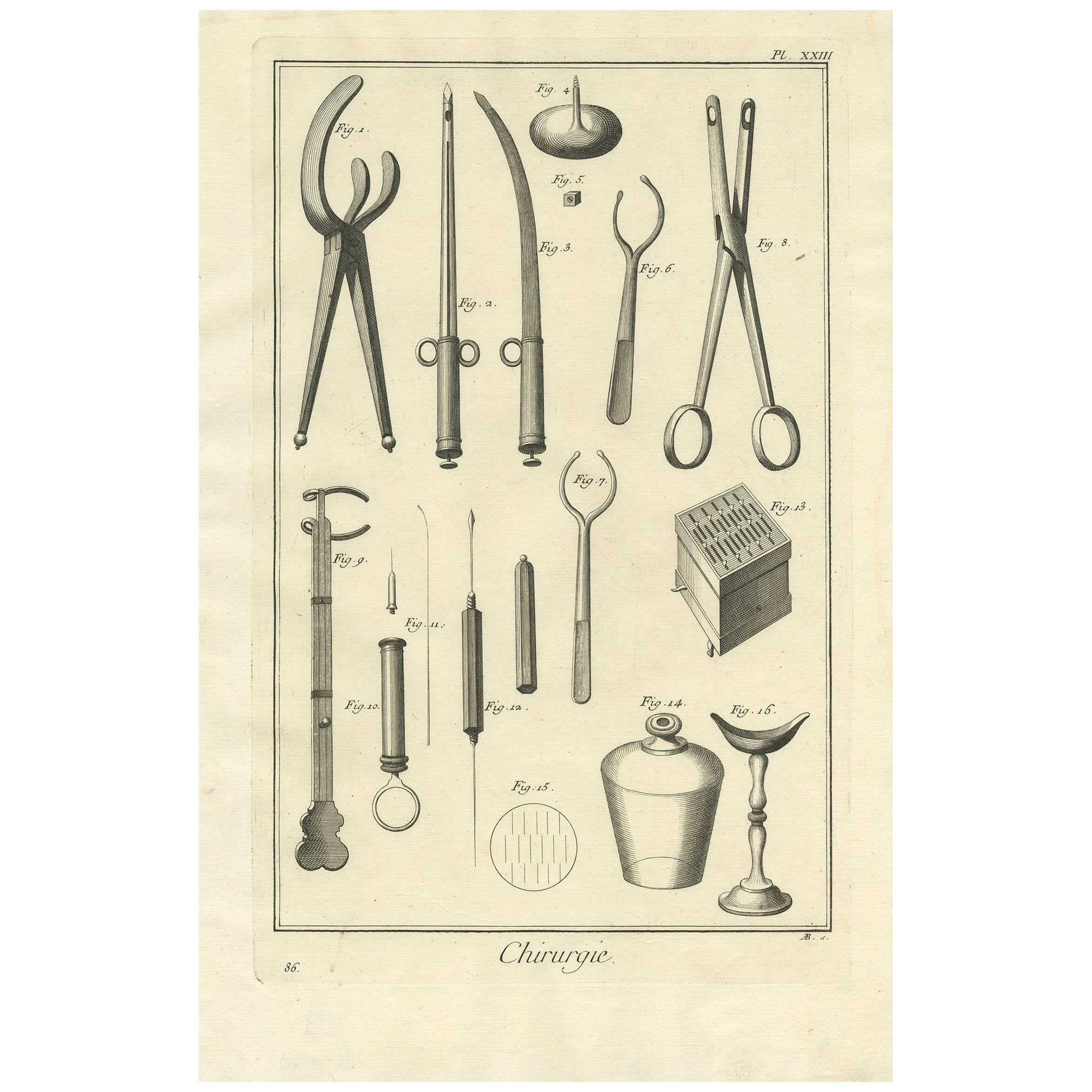 Antique Medical Print 'Pl. XXIII' by D. Diderot, circa 1760 For Sale