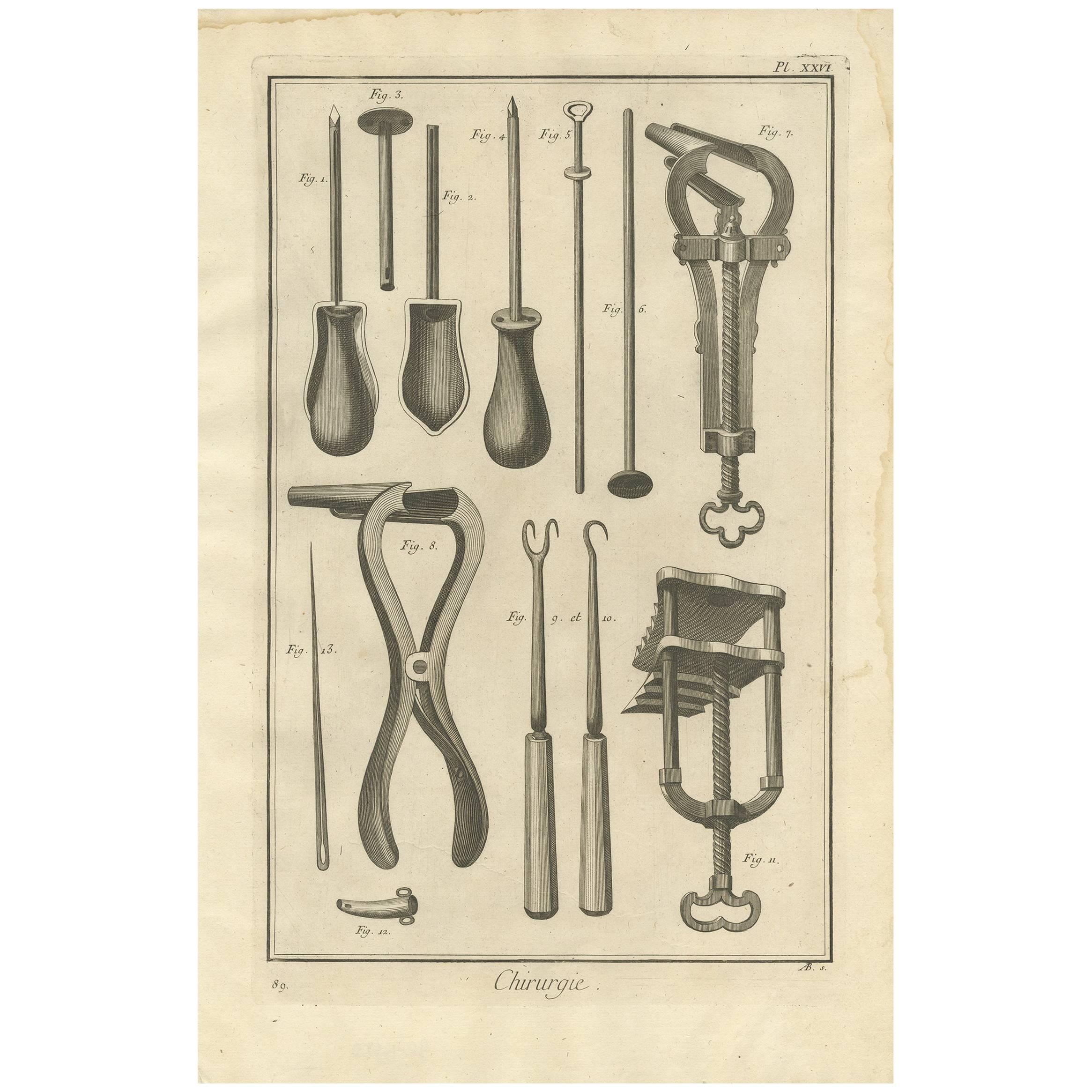 Antique Medical Print 'Pl. XXVI' by D. Diderot, circa 1760 For Sale