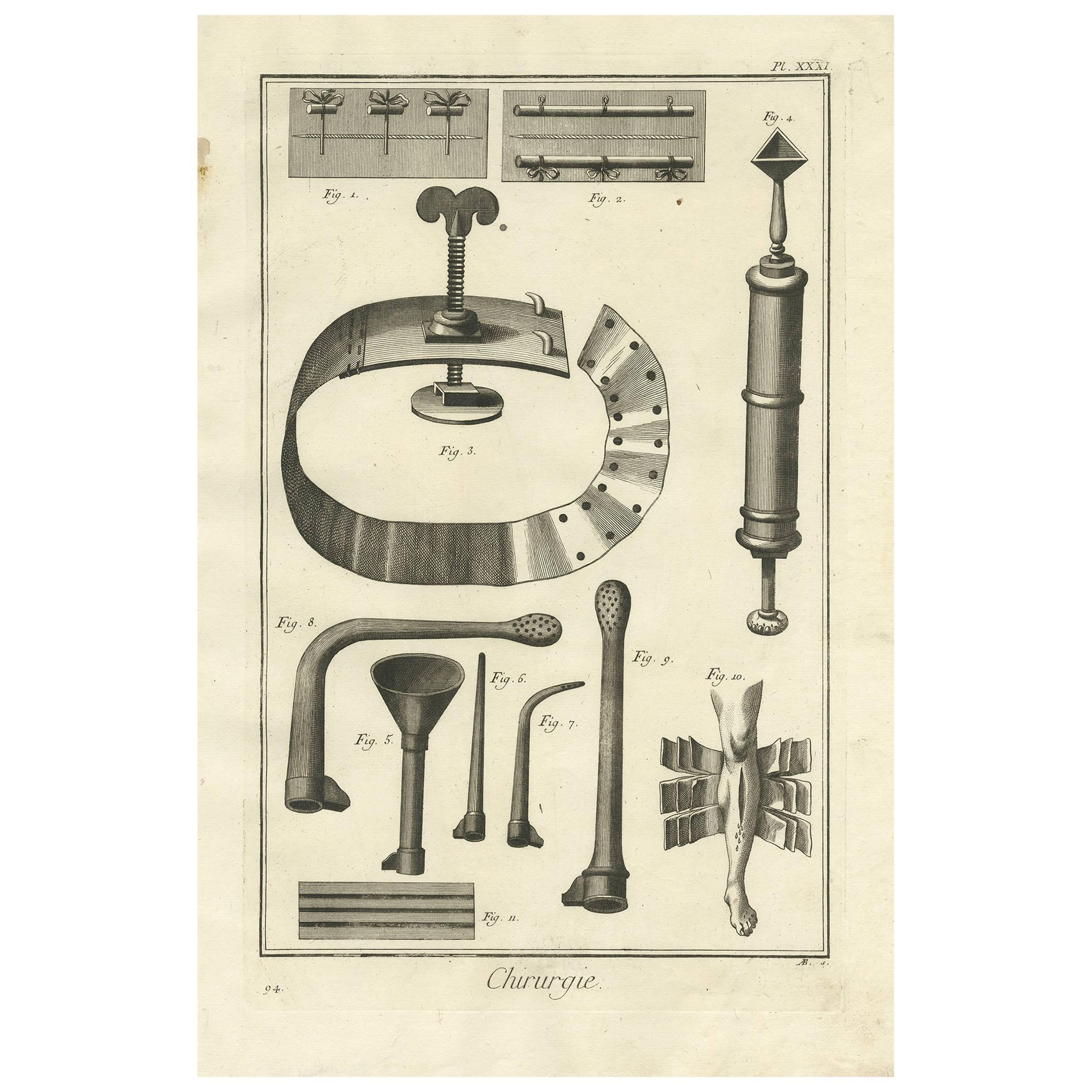 Antique Medical Print 'Pl. XXXI' by D. Diderot, circa 1760 For Sale