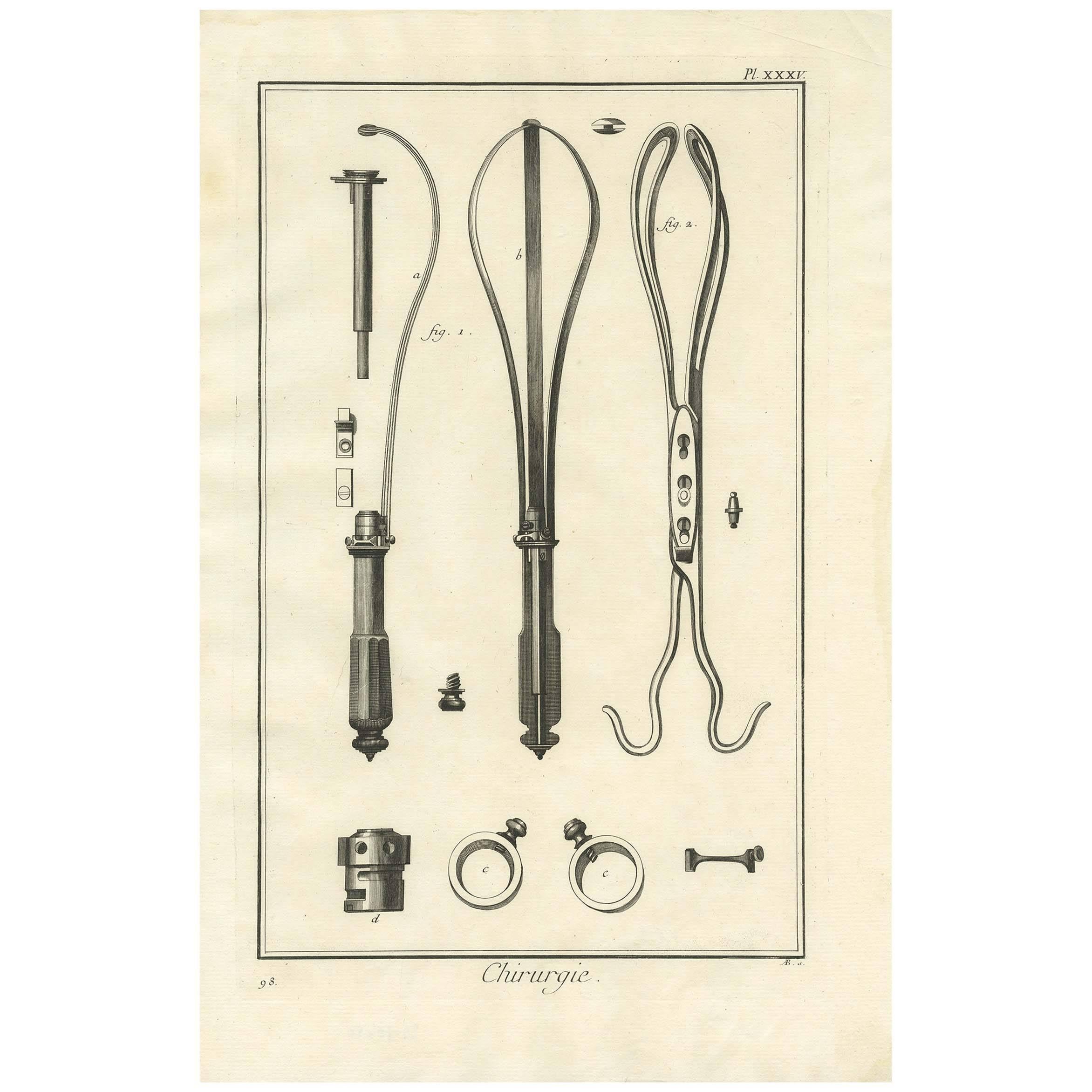 Antique Medical Print 'Pl. XXXV' by D. Diderot, circa 1760 For Sale